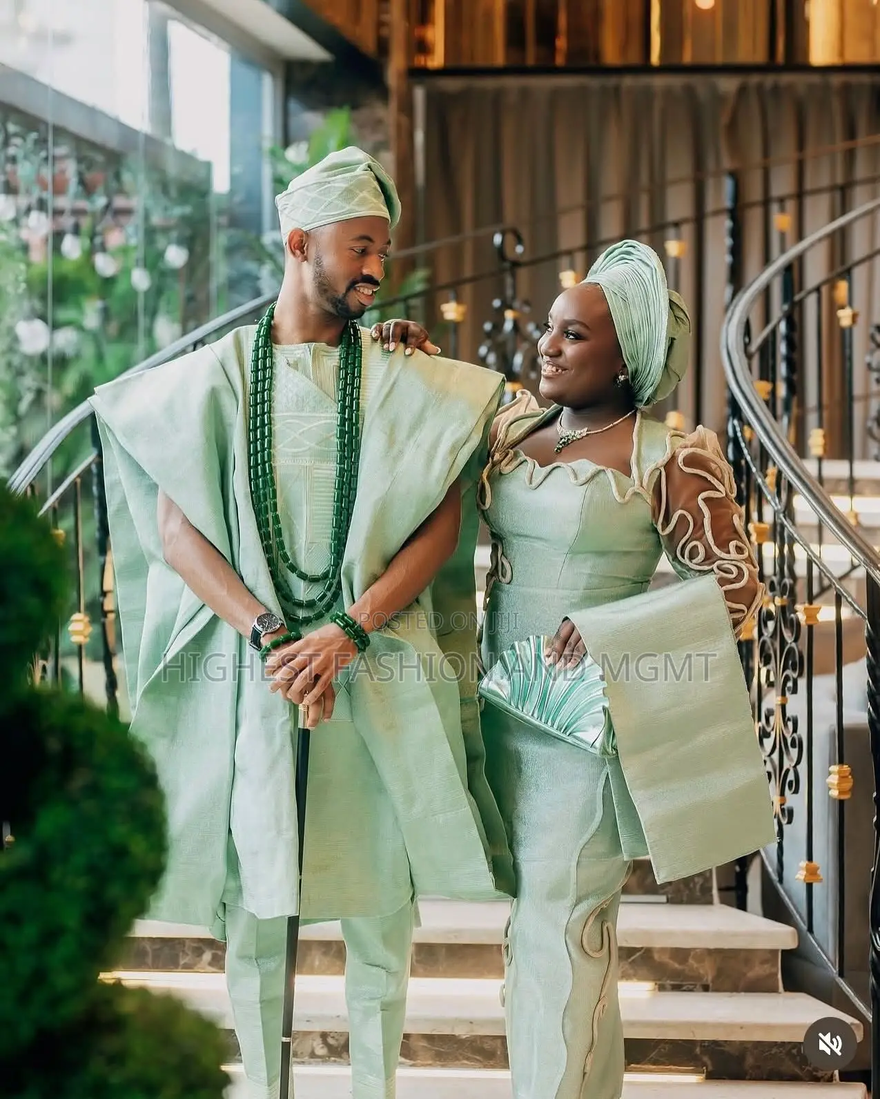 Mint Iro Buba With Appliqué Details Men’S Minimalist Mint Agbada