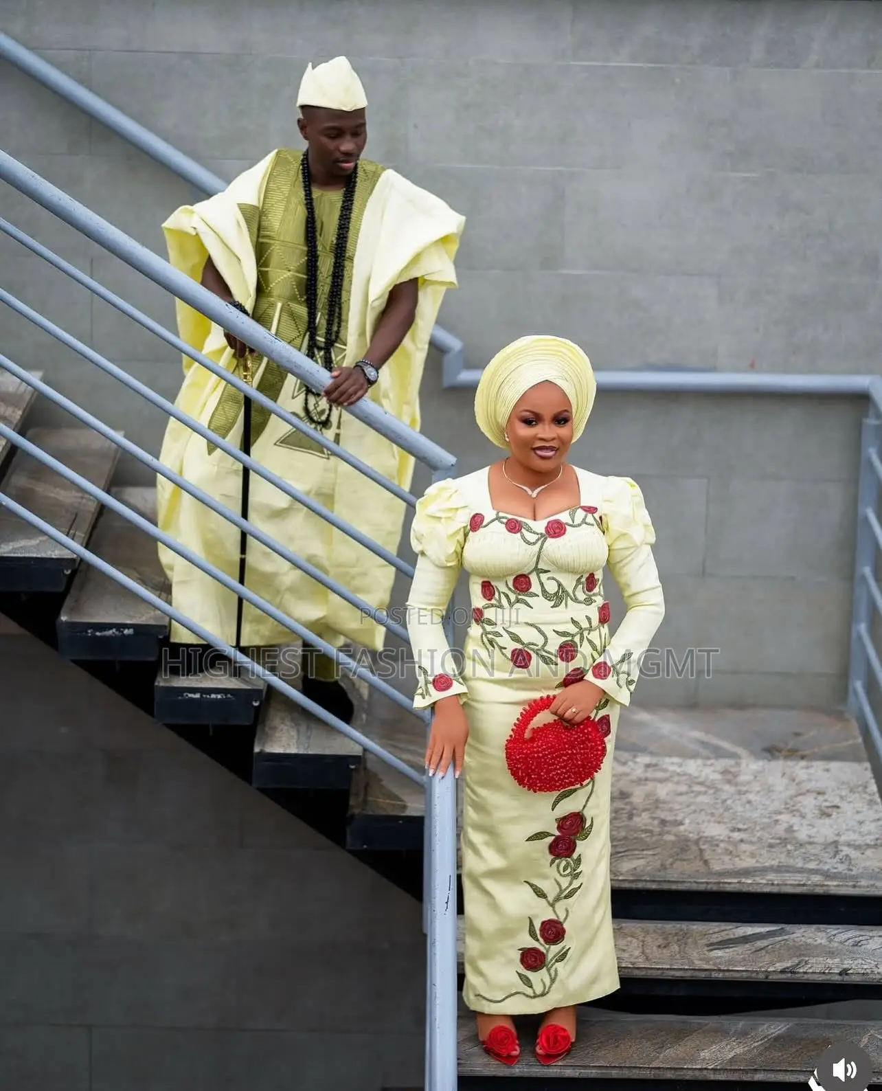Yellow Gown With Red Rose Embroidery Men’S Pale Yellow Agbada