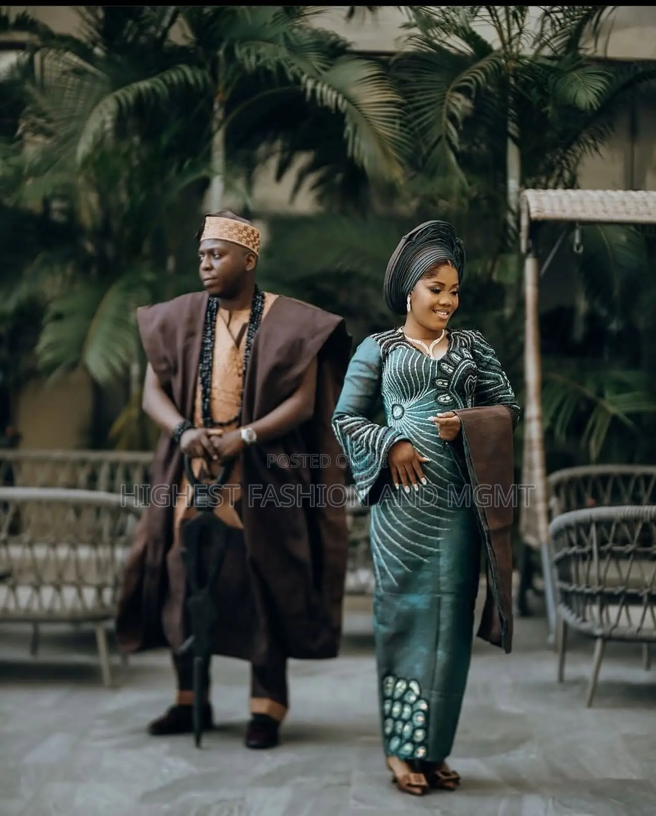 Deep Teal Iro and Buba Men’S Structured Brown Gold Agbada