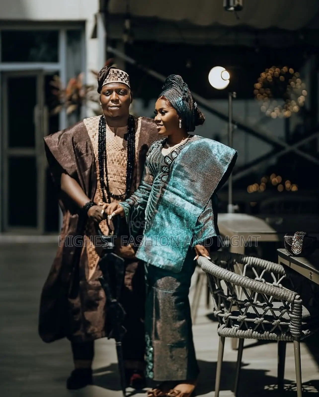 Deep Teal Iro and Buba Men’S Structured Brown Gold Agbada