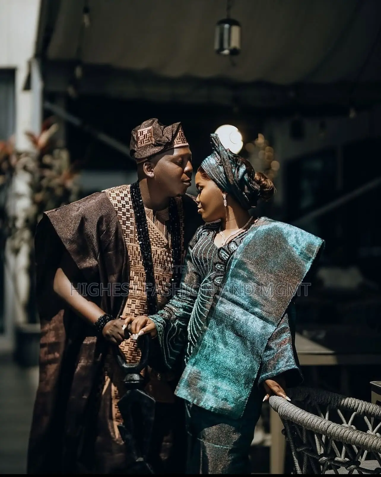 Deep Teal Iro and Buba Men’S Structured Brown Gold Agbada