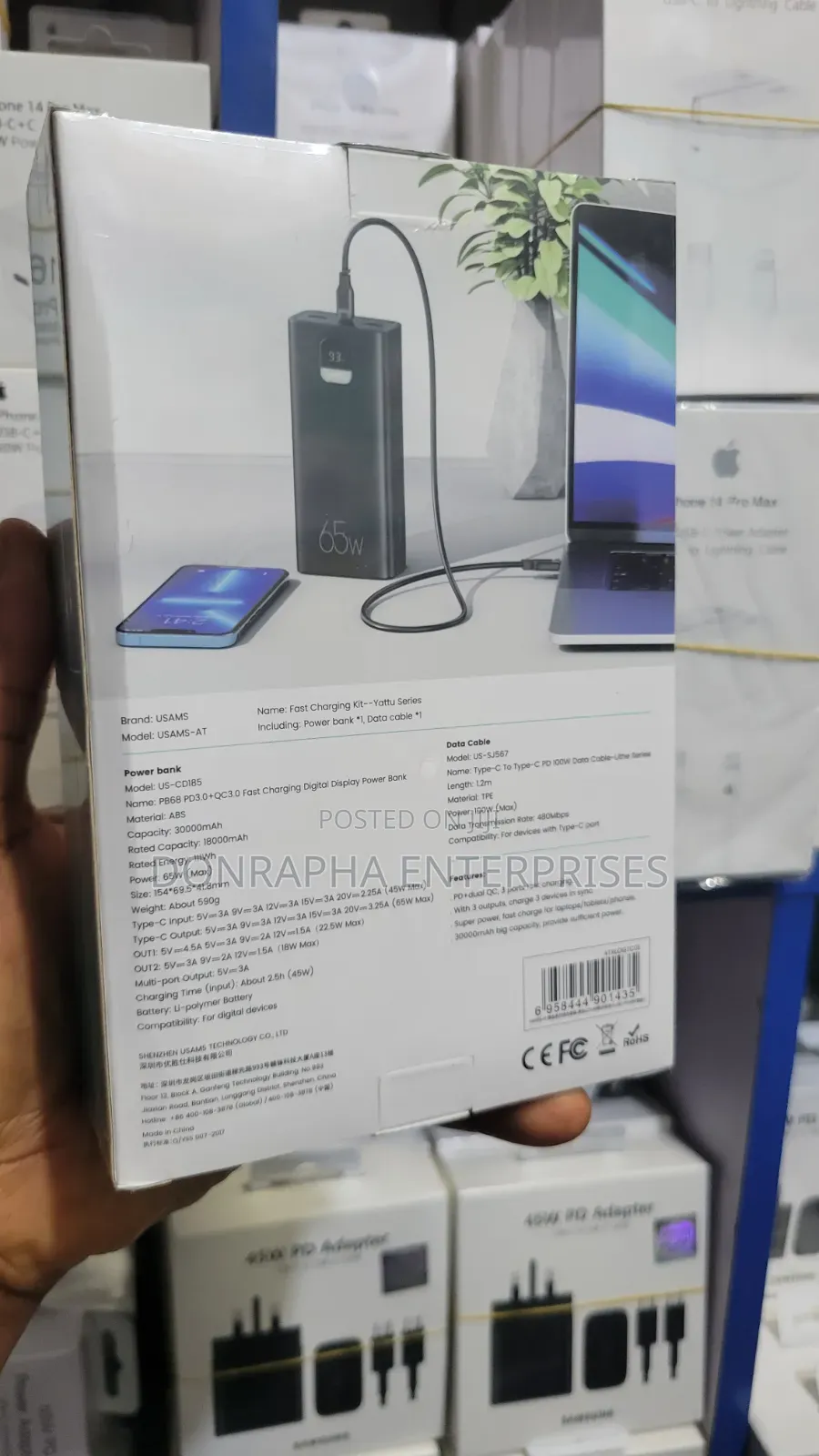 Usams 30000mah Phone and Laptop Power Bank 65w