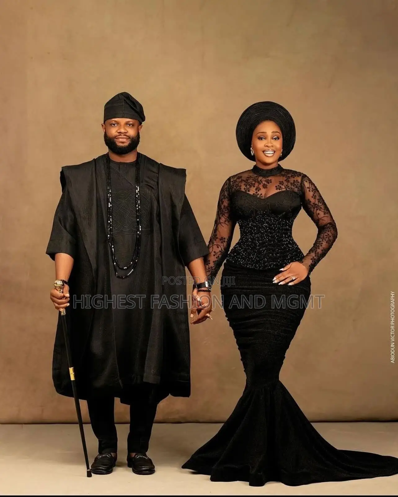Lace Velvet All-Black Iro and Buba Men’S Textured Black Agbada