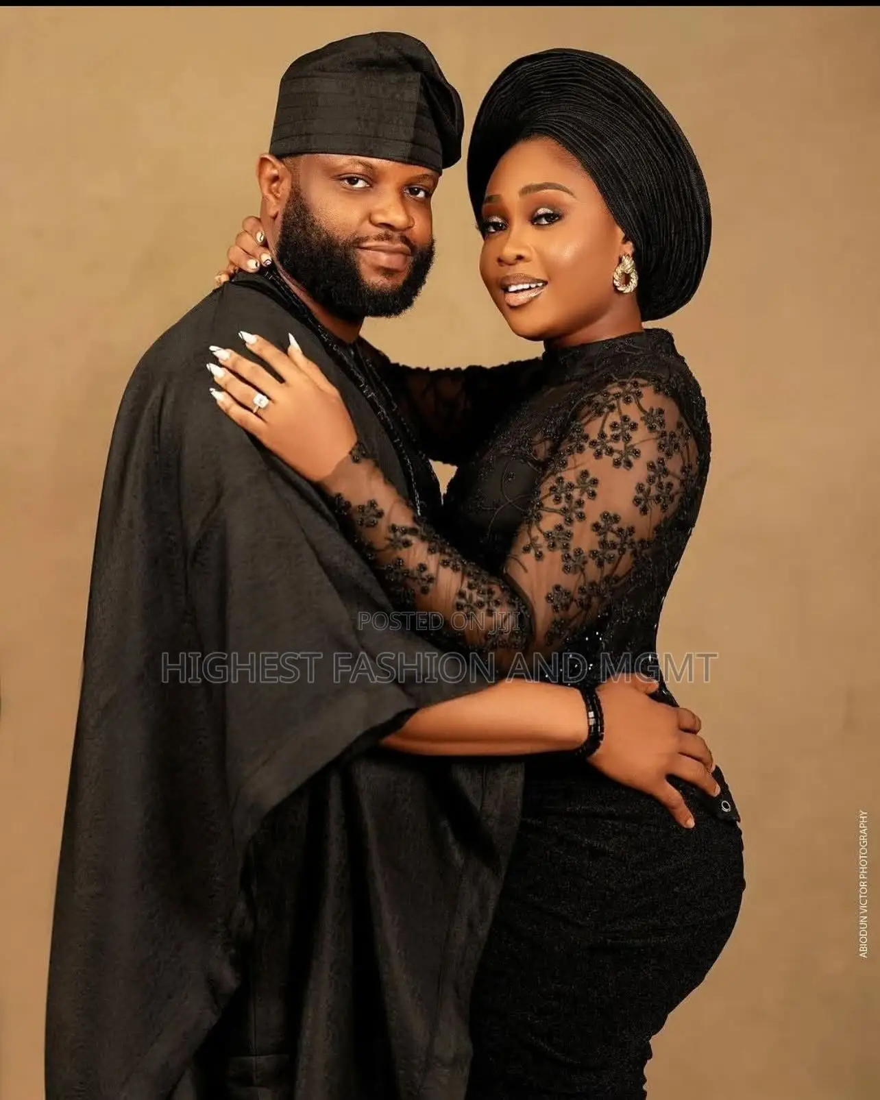 Lace Velvet All-Black Iro and Buba Men’S Textured Black Agbada