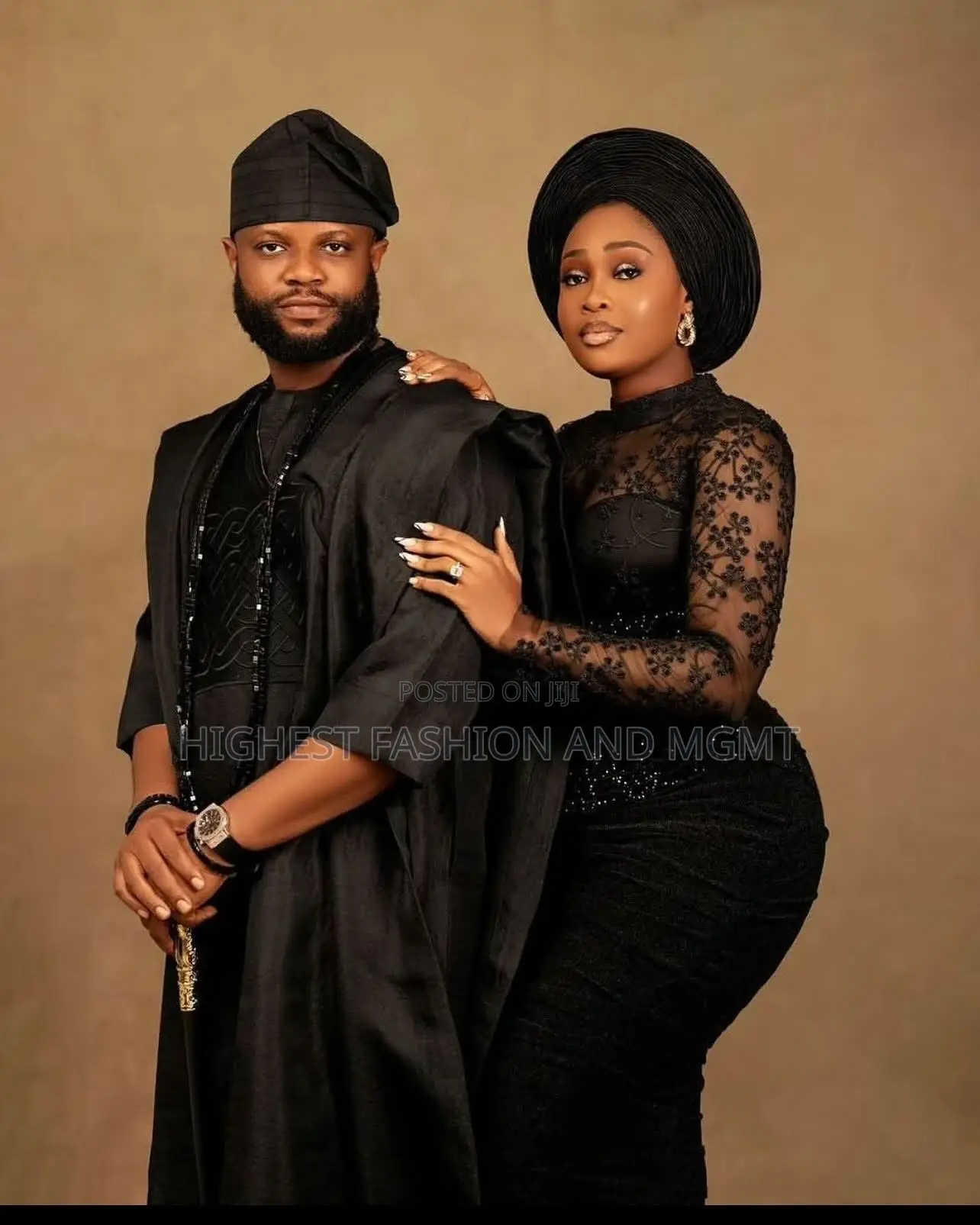 Lace Velvet All-Black Iro and Buba Men’S Textured Black Agbada