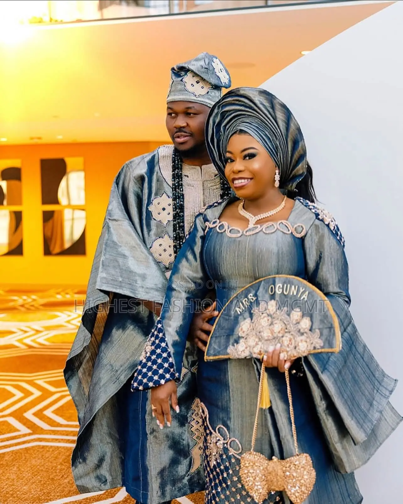 Metallic Shimmer Iro and Buba Men’S Metallic-Embroidered Agbada