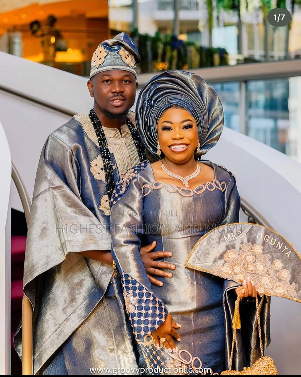 Metallic Shimmer Iro and Buba Men’S Metallic-Embroidered Agbada