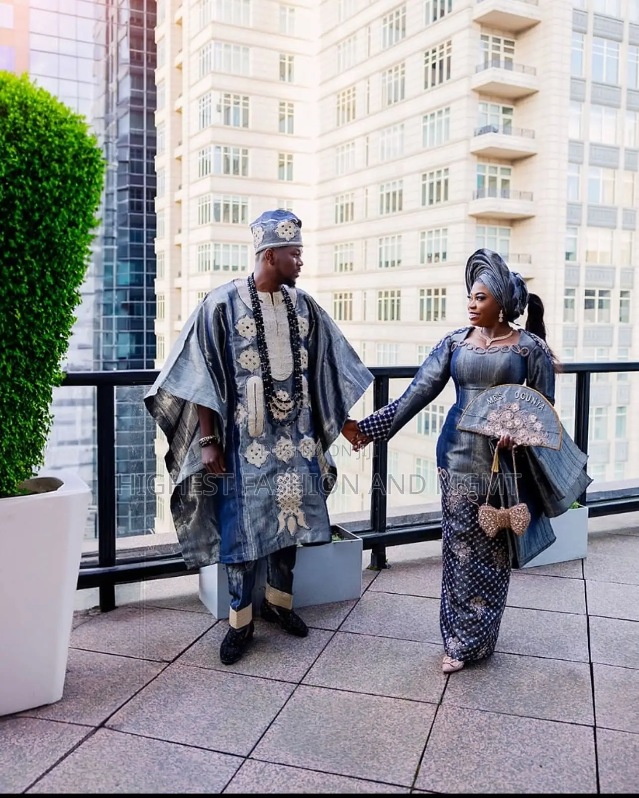 Metallic Shimmer Iro and Buba Men’S Metallic-Embroidered Agbada