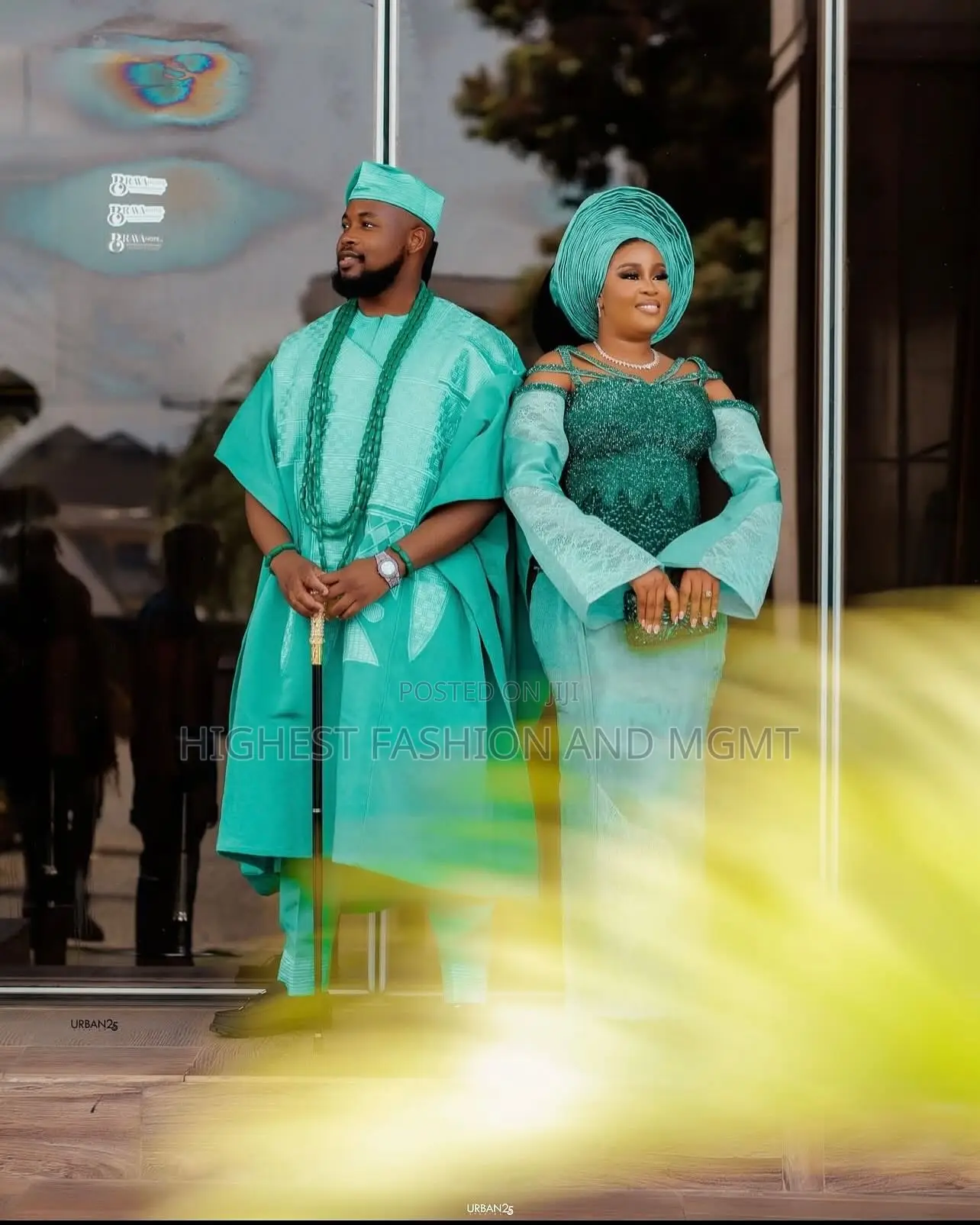 Sequined Emerald Iro and Buba Men’S Seafoam Green Agbada