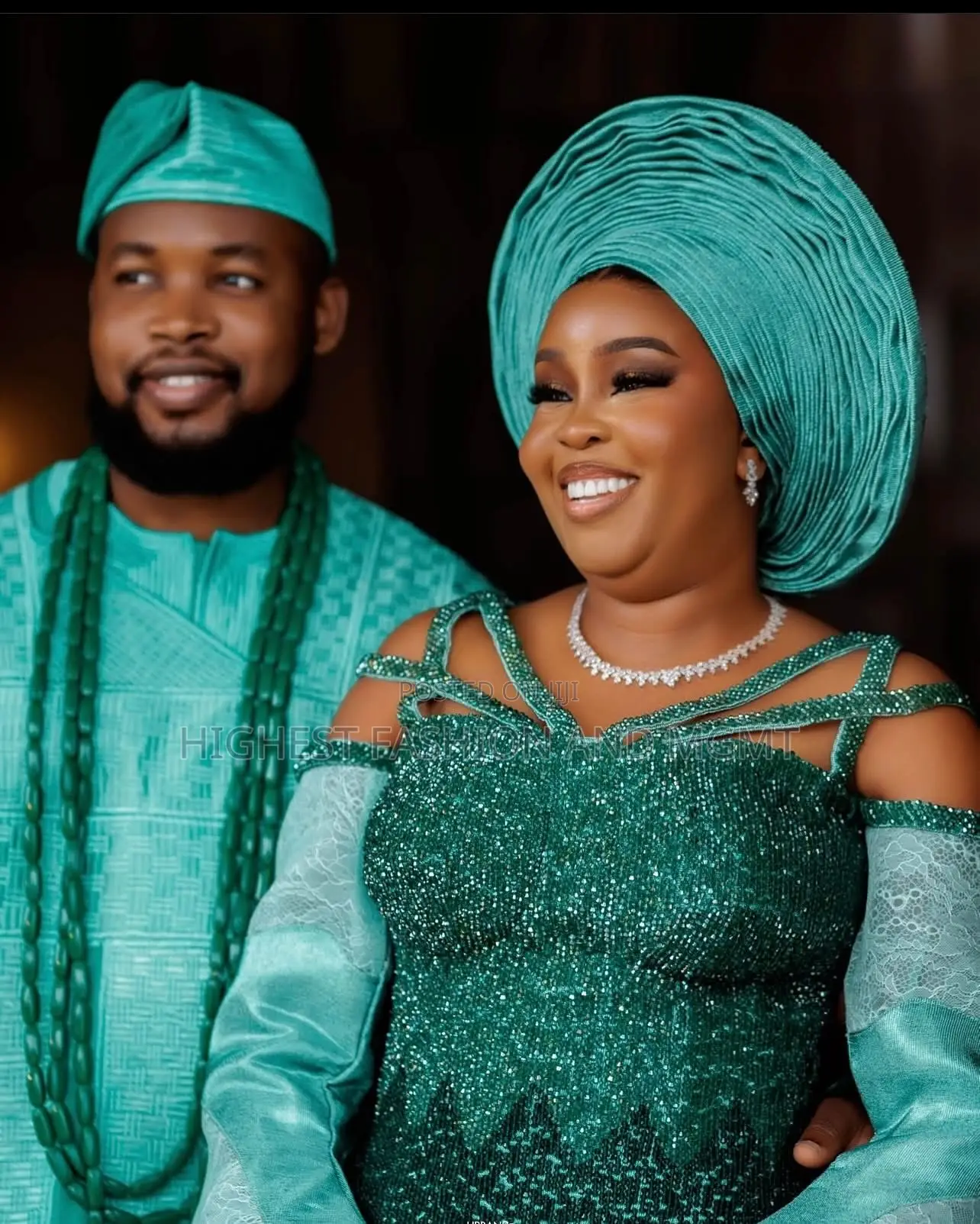 Sequined Emerald Iro and Buba Men’S Seafoam Green Agbada