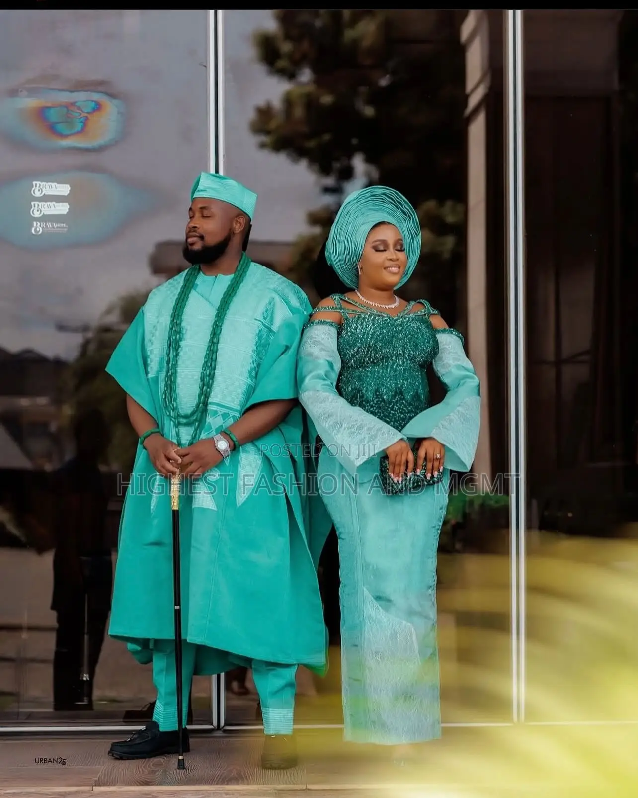 Sequined Emerald Iro and Buba Men’S Seafoam Green Agbada
