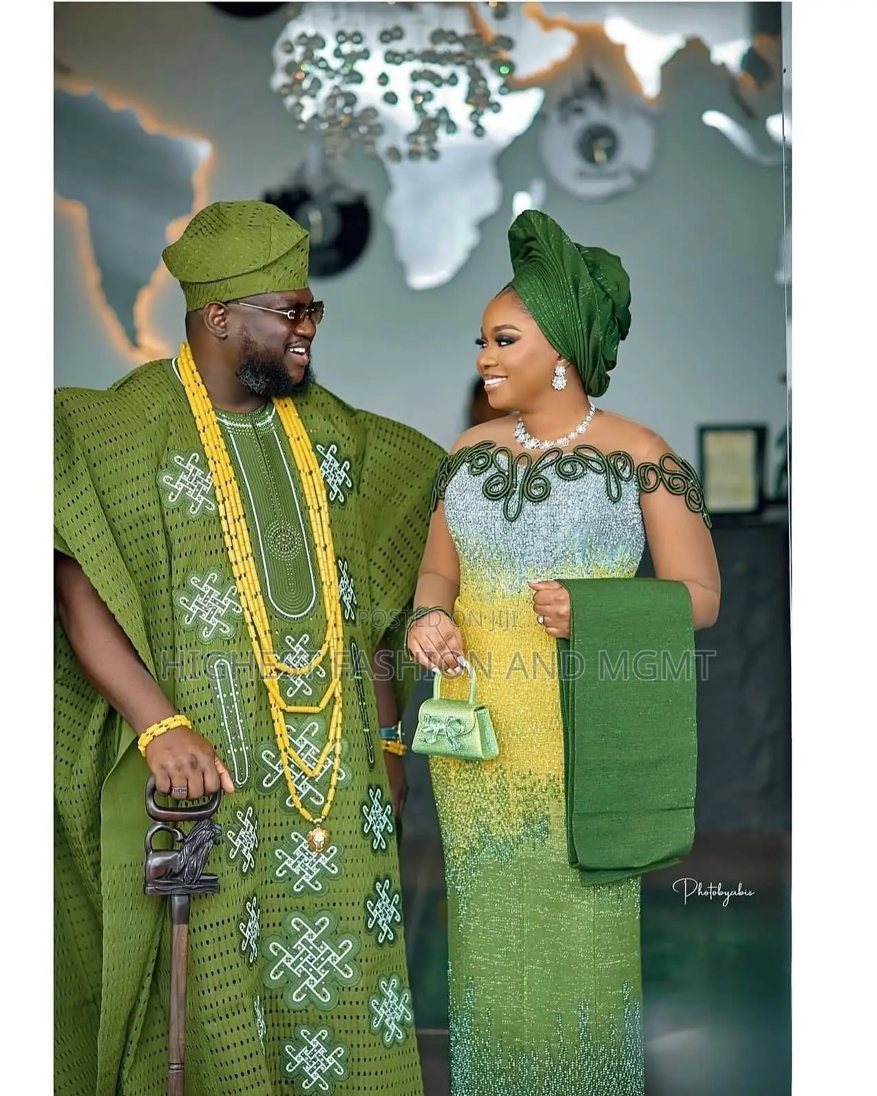 Lace Iro and Buba Men’S Embroidered Olive Agbada