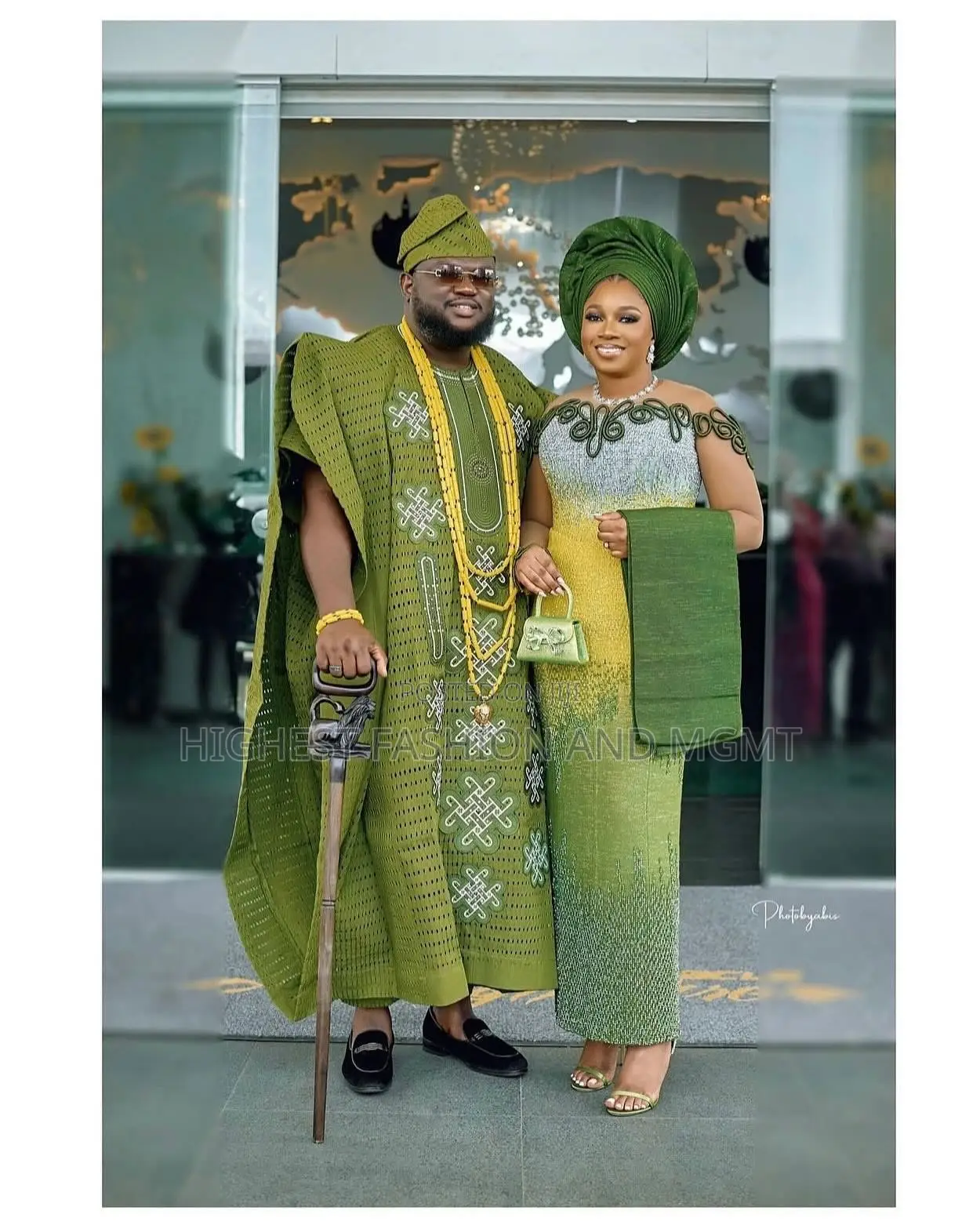 Lace Iro and Buba Men’S Embroidered Olive Agbada