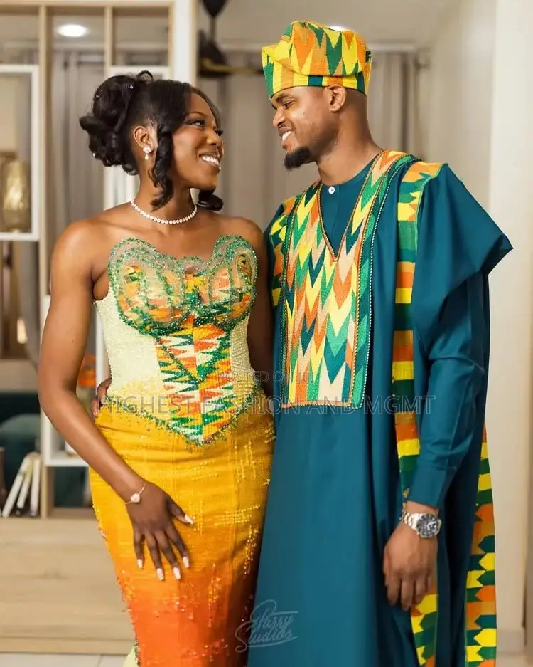 Kente-Panel Corset Gown Men’S Geometric Agbada