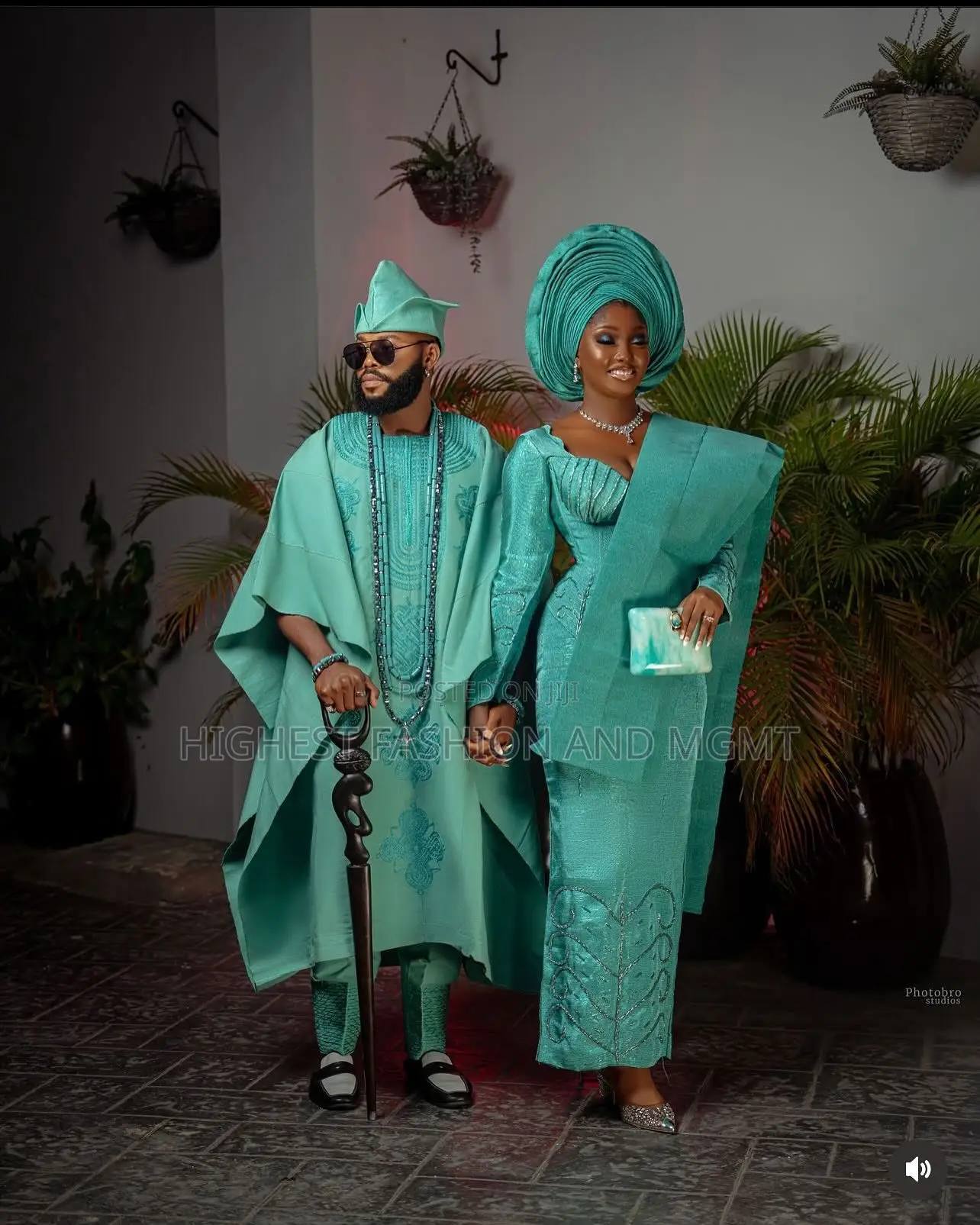 Teal Corset Iro and Buba Men’S Embroidered Teal Agbada