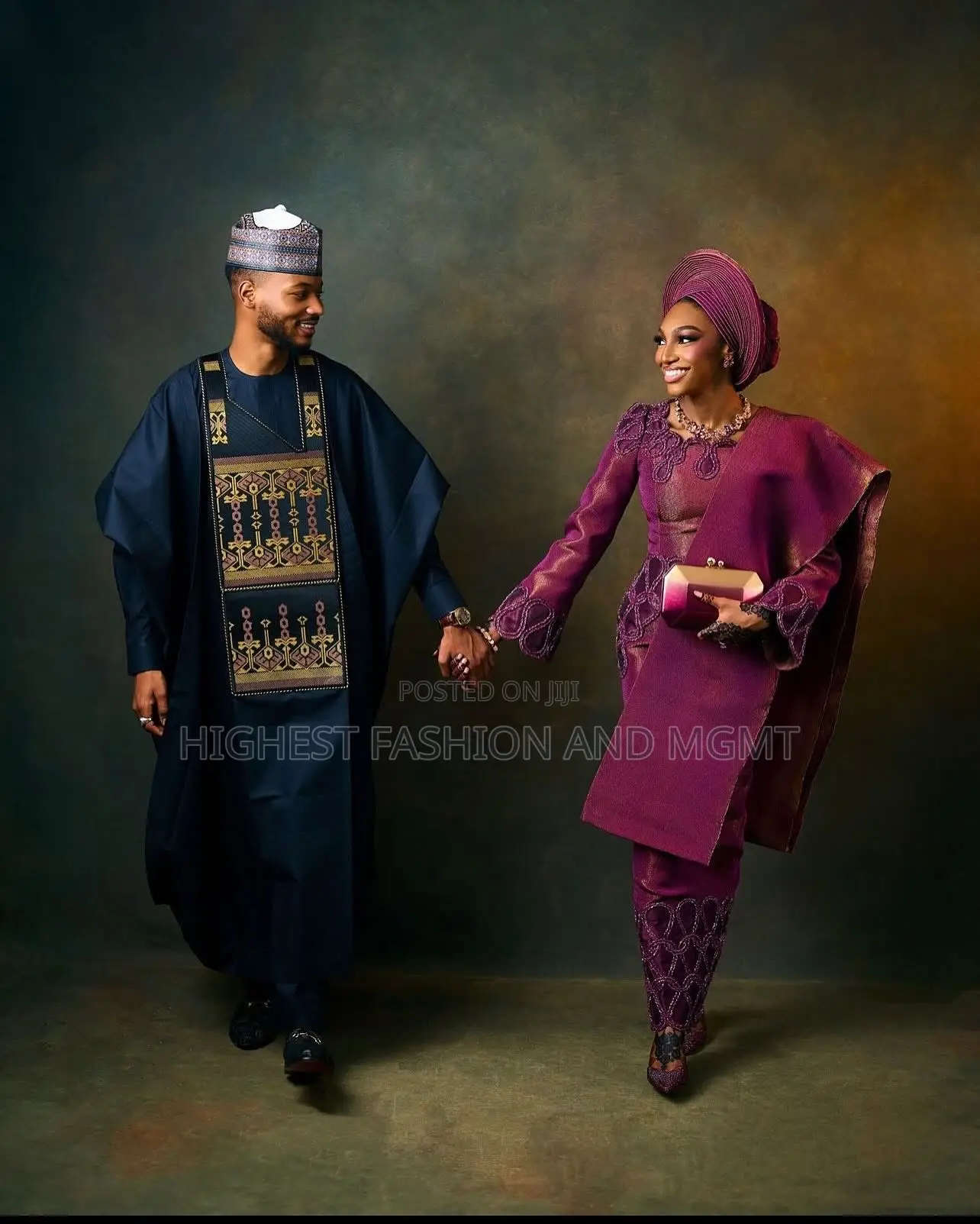 Plum Iro and Buba With Embroidered Details Men’S Navy Agbada