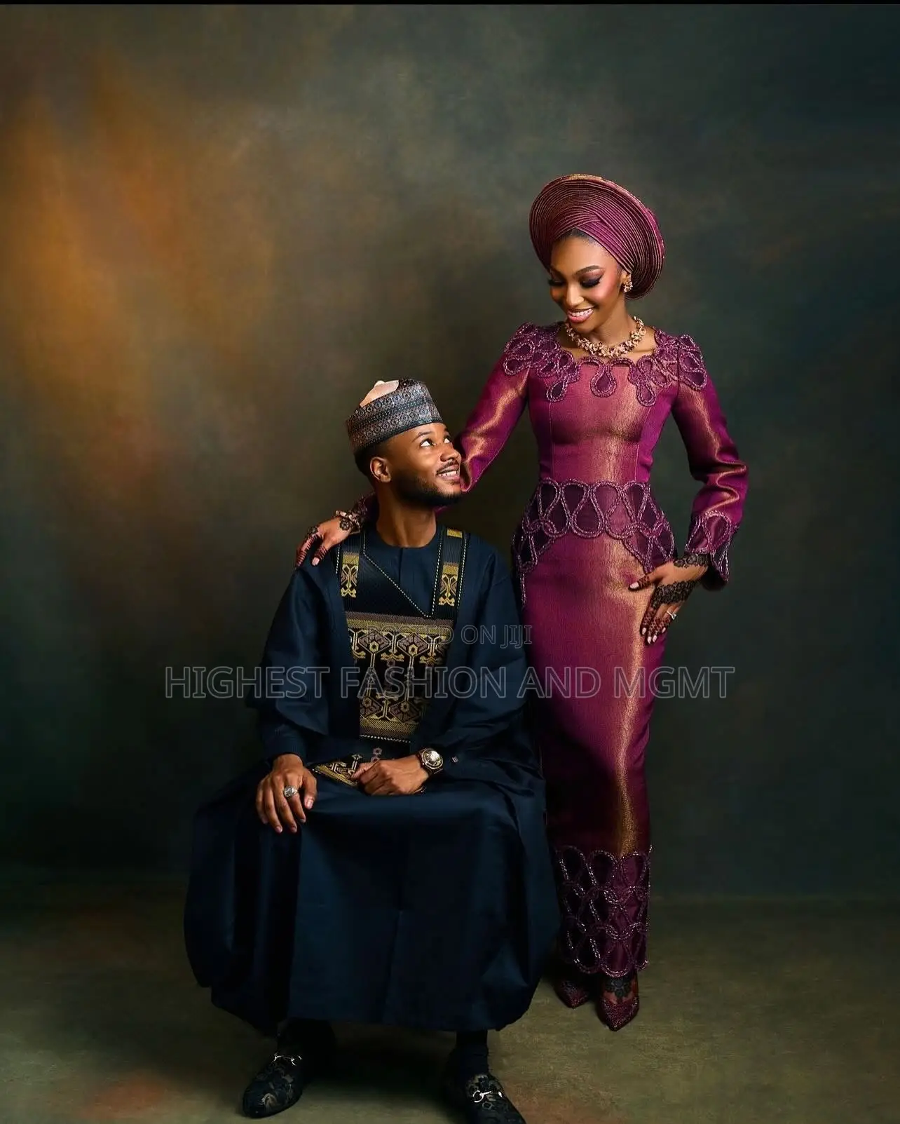 Plum Iro and Buba With Embroidered Details Men’S Navy Agbada