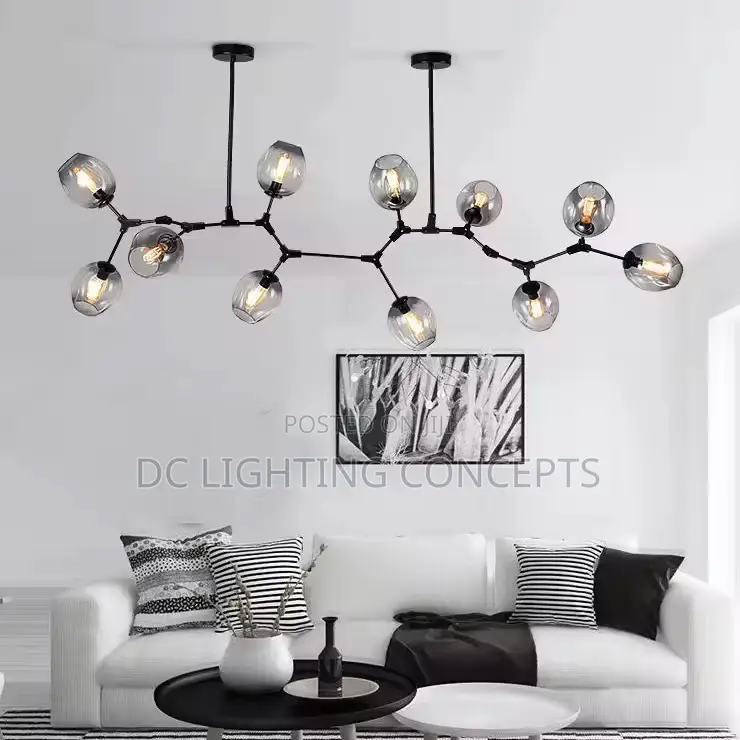 Modern Retro American Aluminum Pendant Smoke Glass Chandelier.