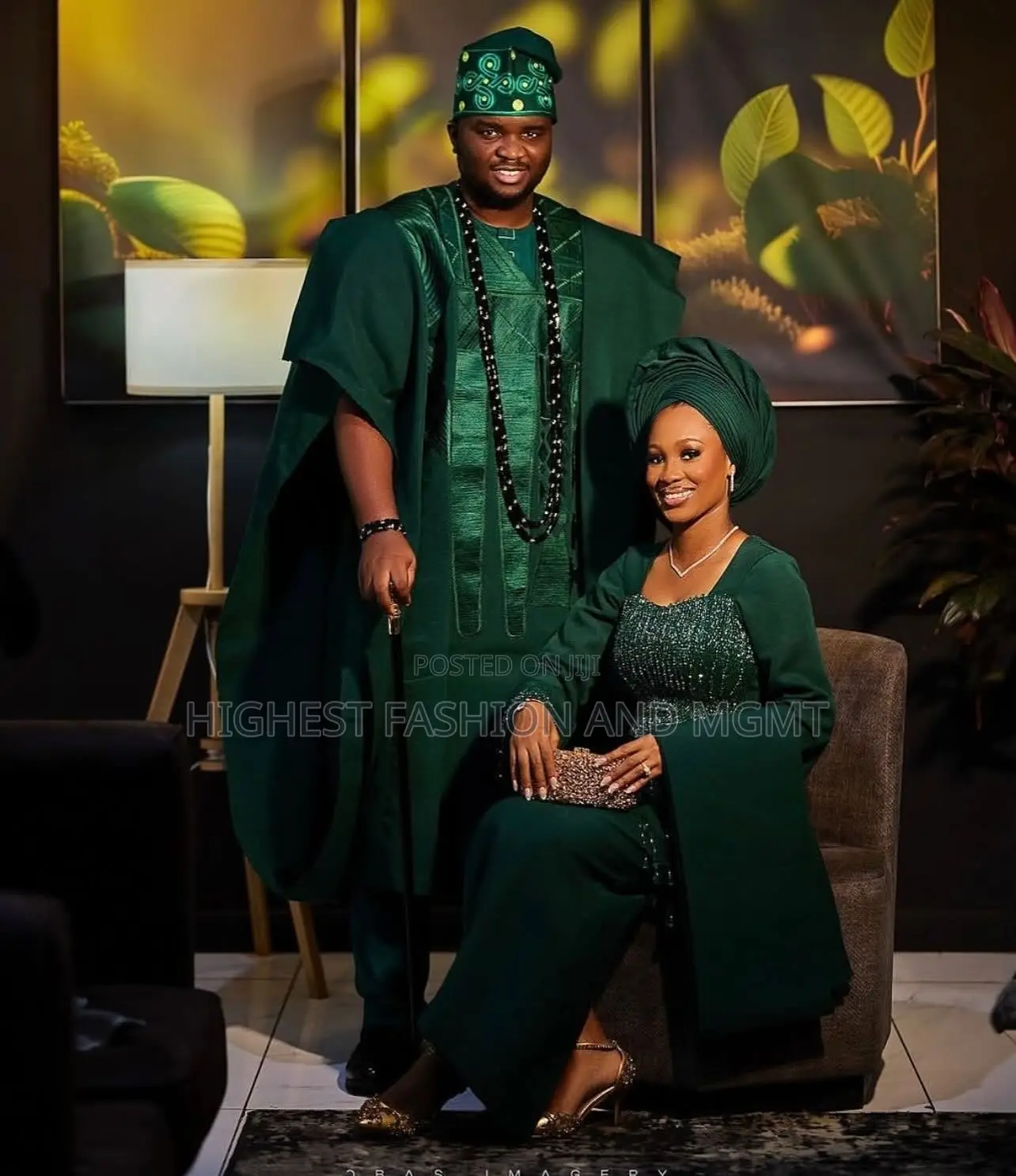 Iro and Buba With Fringe Men’S Regal Forest-Green Agbada