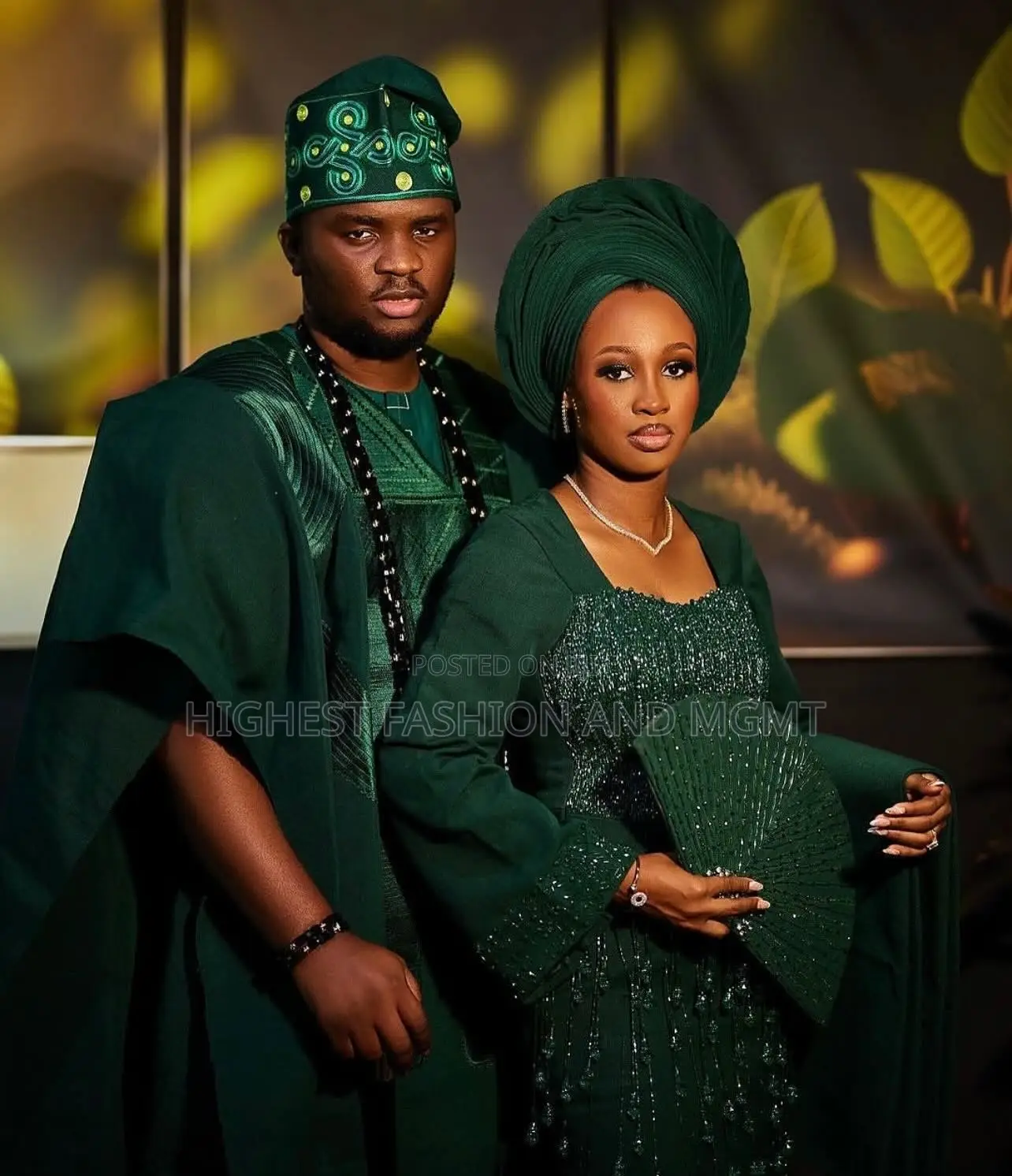 Iro and Buba With Fringe Men’S Regal Forest-Green Agbada