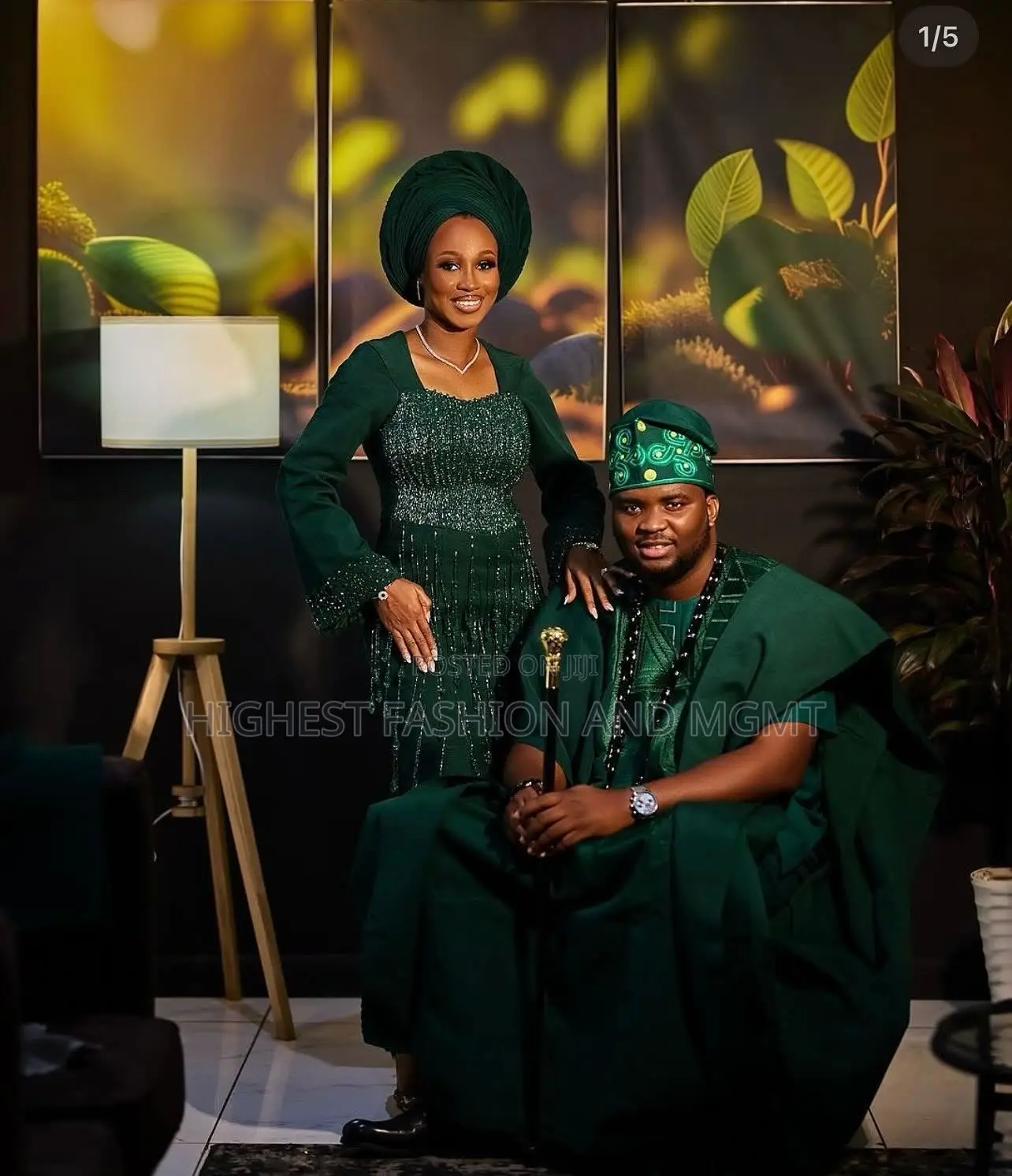 Iro and Buba With Fringe Men’S Regal Forest-Green Agbada
