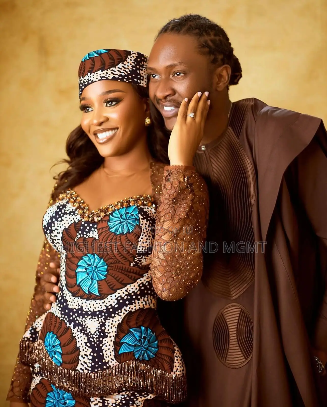 Brown Azure Printed Aso-Oke Peplum Gown Men’S Chocolate Agbada