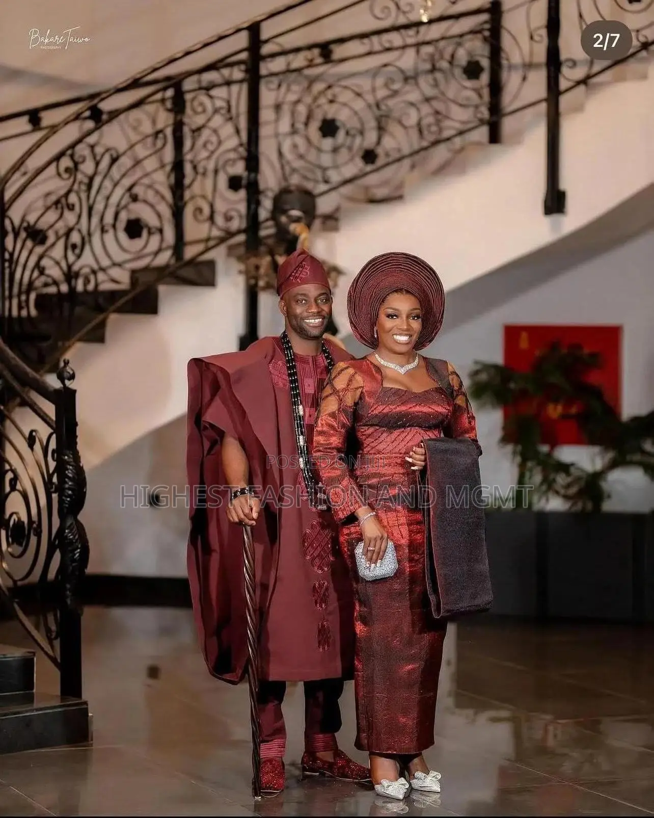 Metallic Wine Iro And Buba Men’S Embroidered Deep Burgundy Agbada