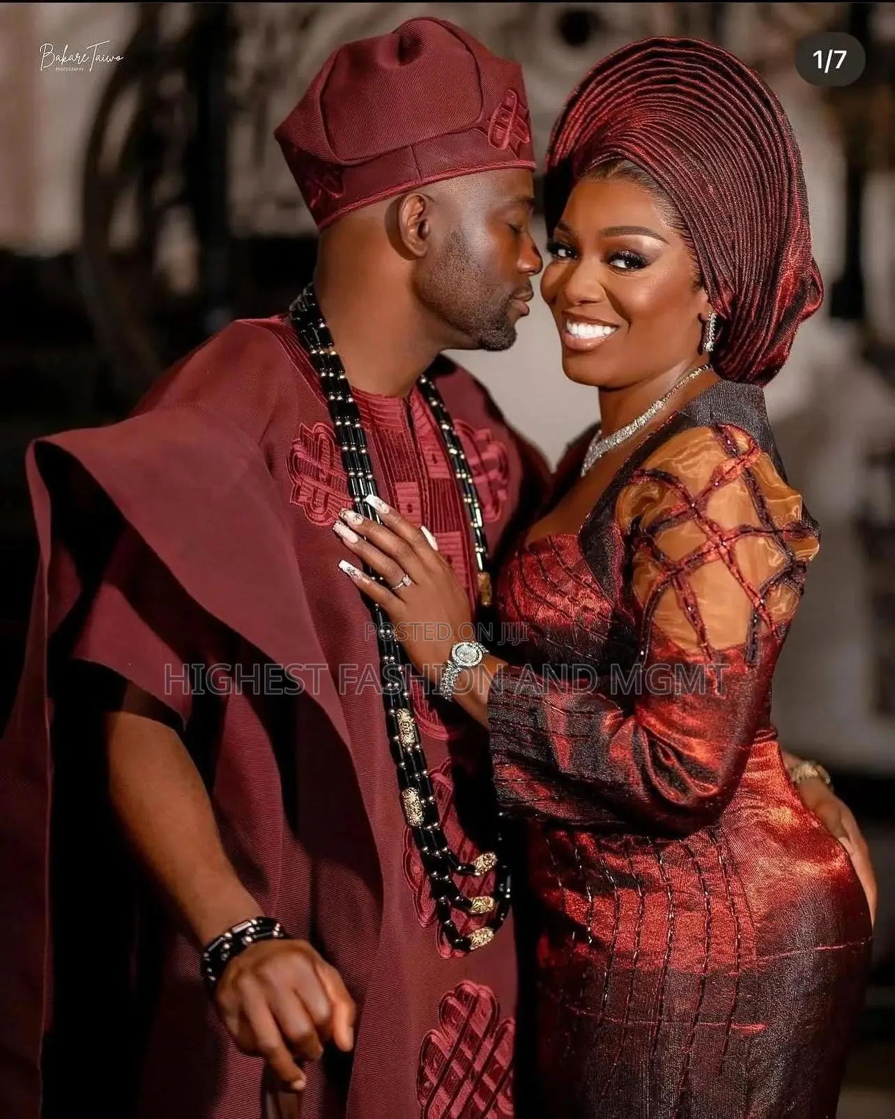 Metallic Wine Iro And Buba Men’S Embroidered Deep Burgundy Agbada