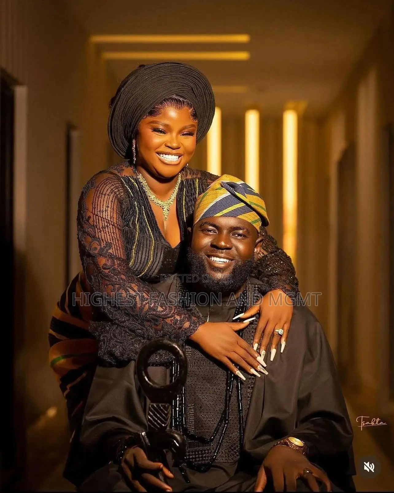 Lace Iro Buba With Gold-yellow Wrapper Men Black Agbada With Fila