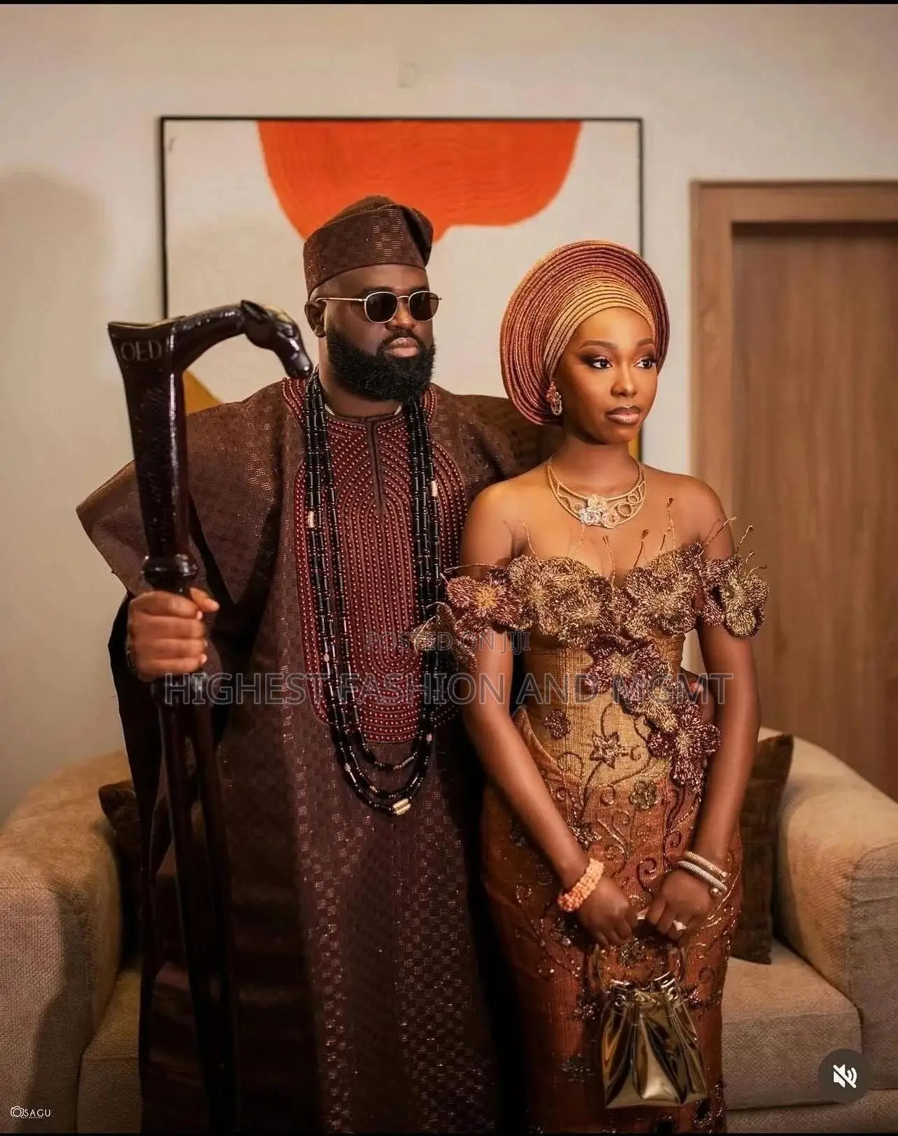 Bronze-embellished Bridal Gown Men’S Brown Agbada