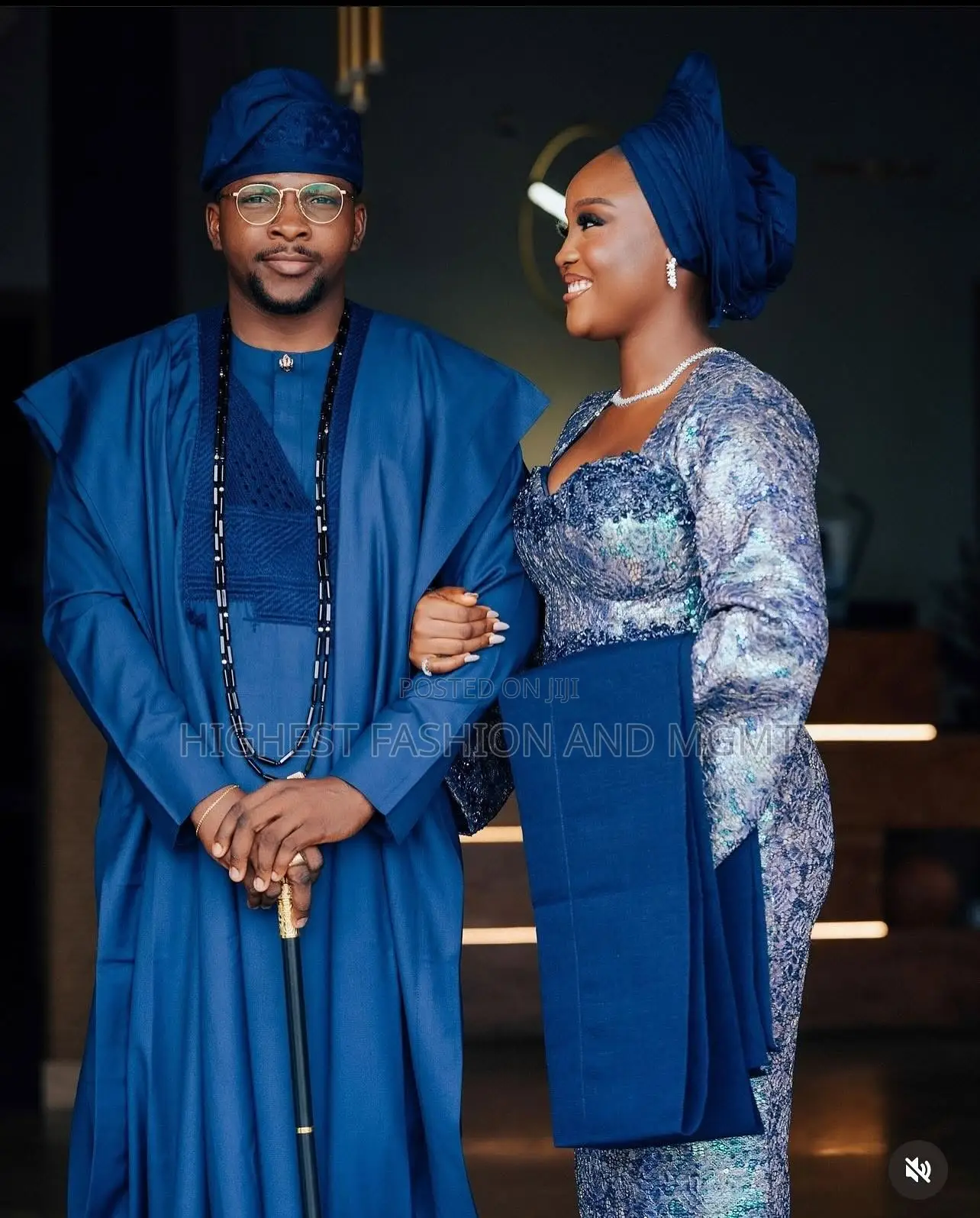 Navy-Metallic Iro and Buba Men’S Tailored Deep-Navy Agbada