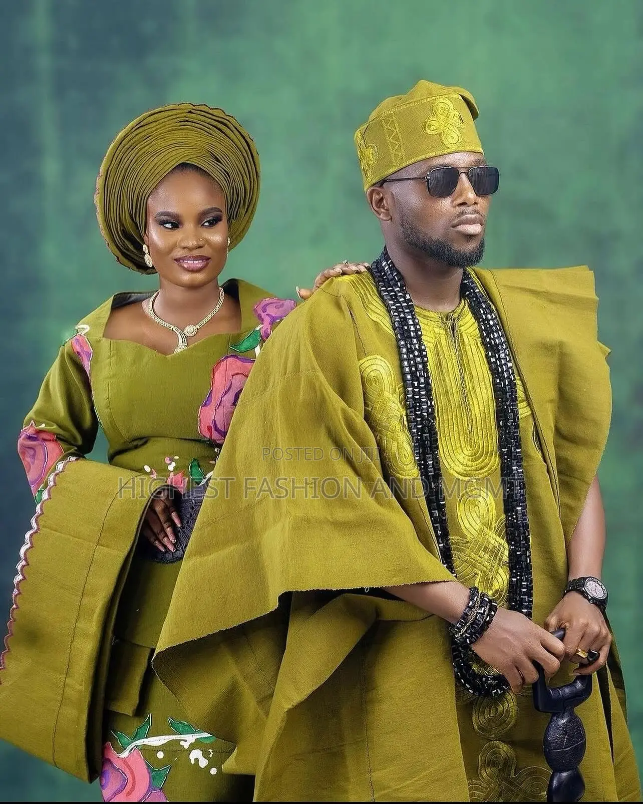 Hand-Painted Floral Iro and Buba Men’S Embroidered Olive Agbada