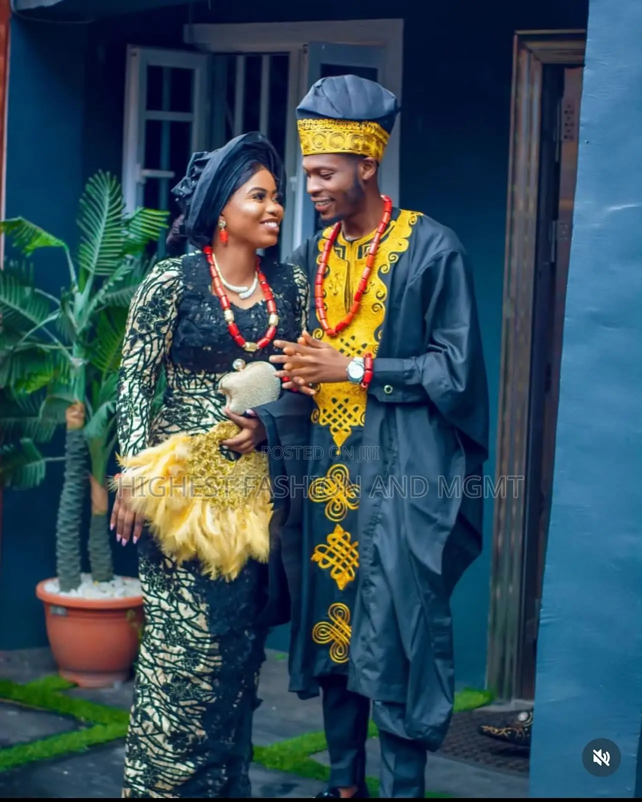 Black Gold Lace Iro and Buba Men Black Agbada With Gold Embroidery