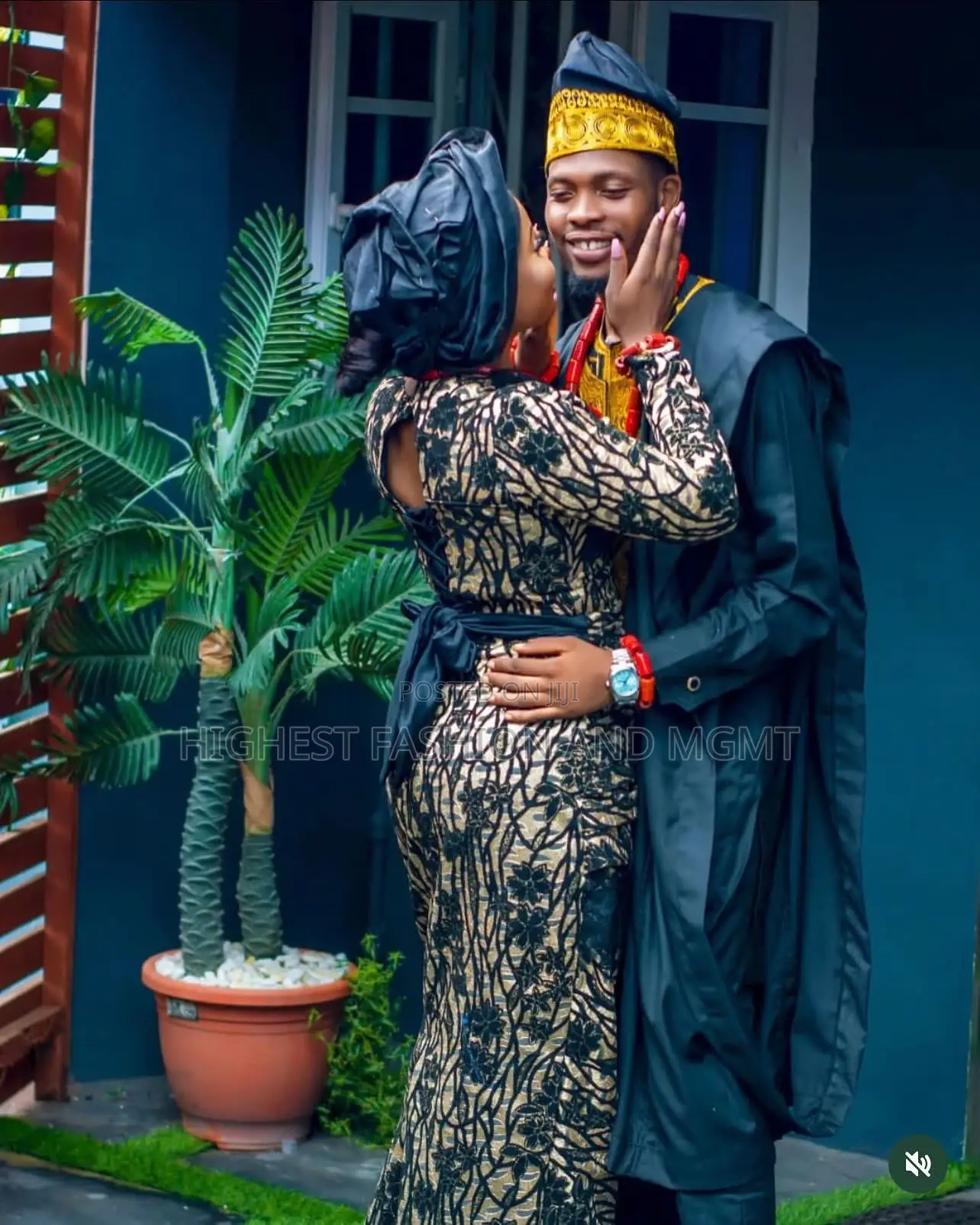 Black Gold Lace Iro and Buba Men Black Agbada With Gold Embroidery