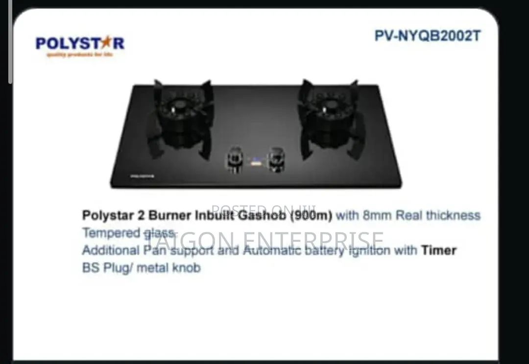 2 Burners Inbuilt Gas Cooker ( Flip Up Burners)