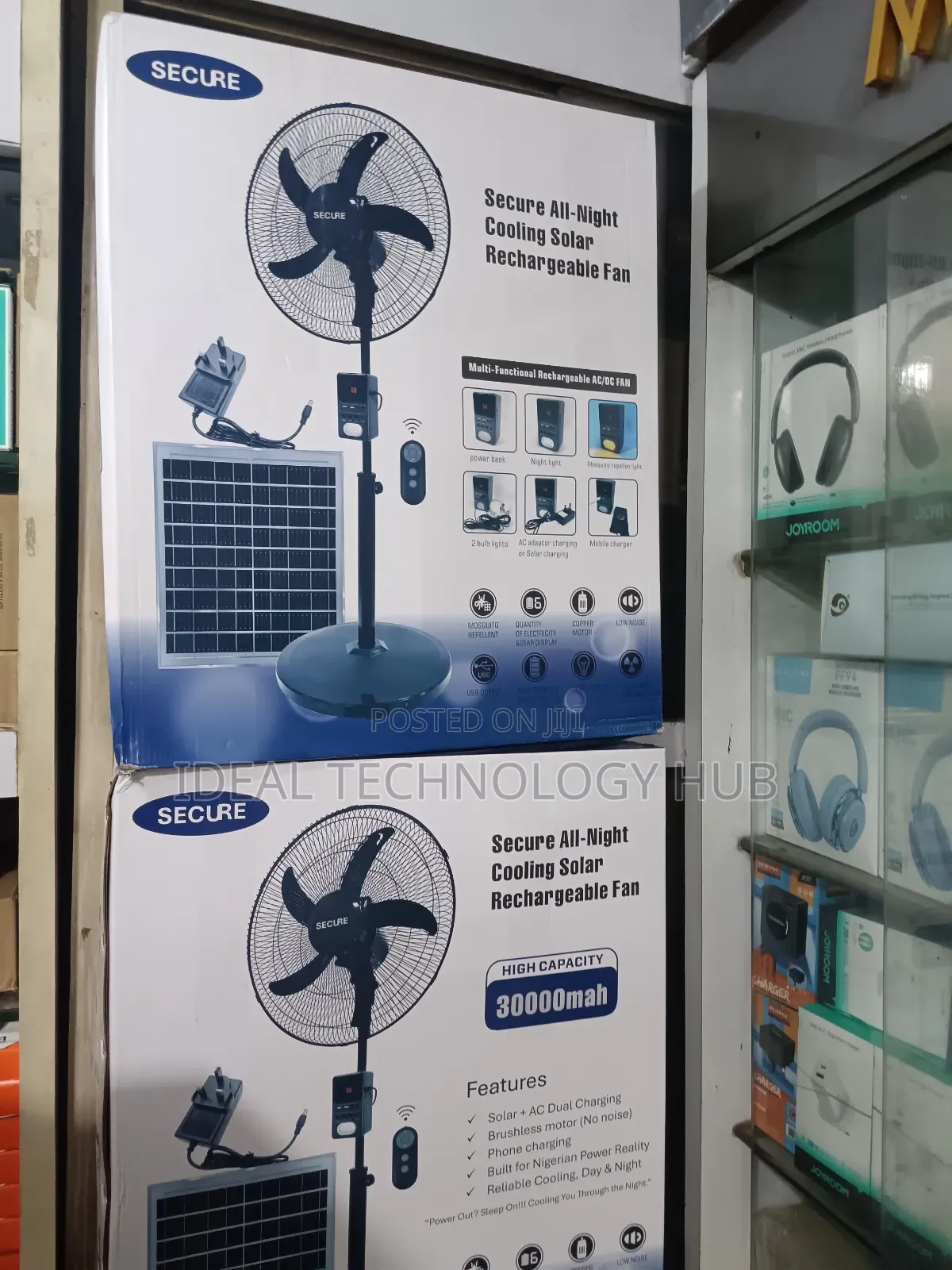 Secure All Night Cooling Rechargeable Fan With Solar Panel