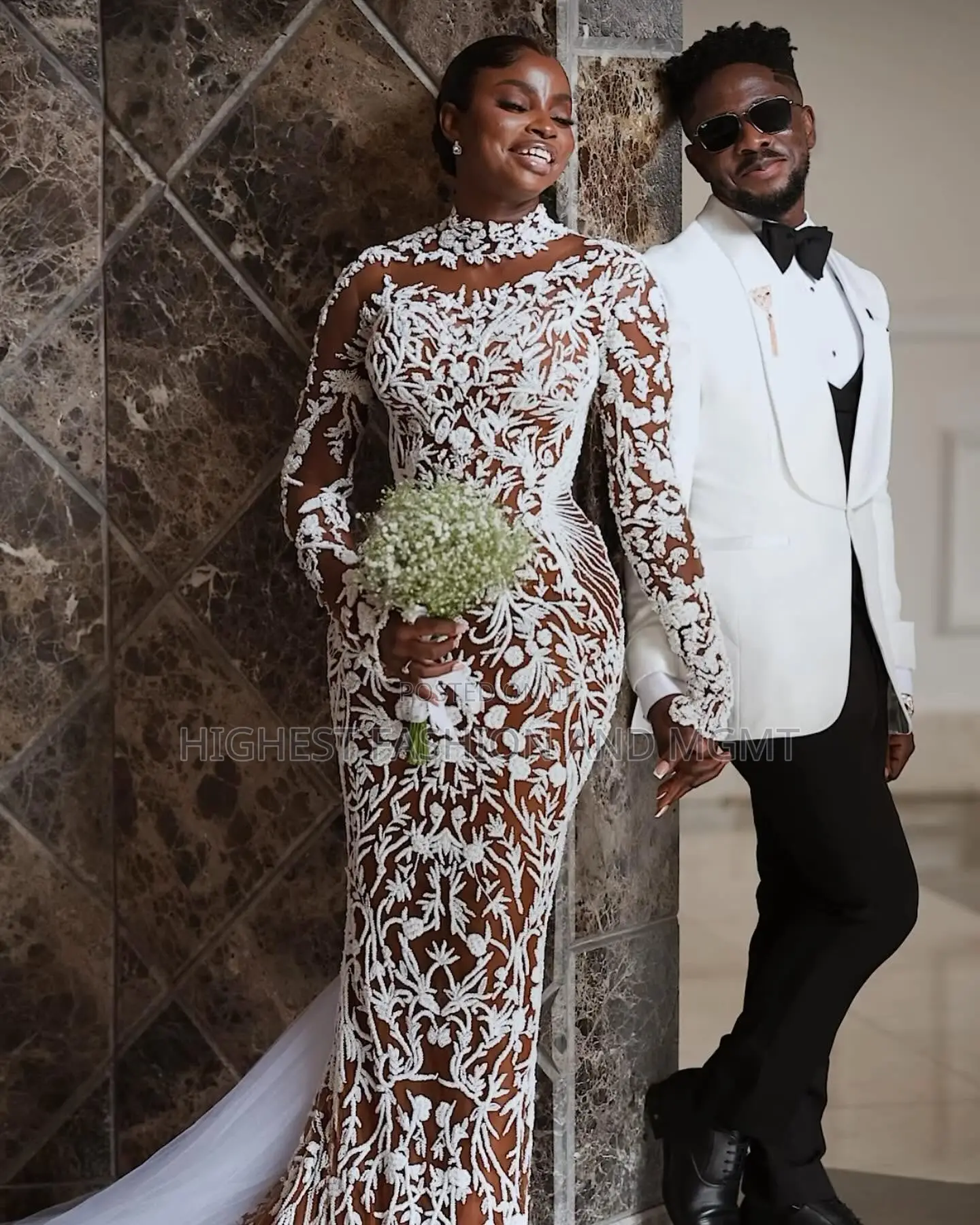 Embroidered Illusion Gown Groom’S Tailored White Tuxedo