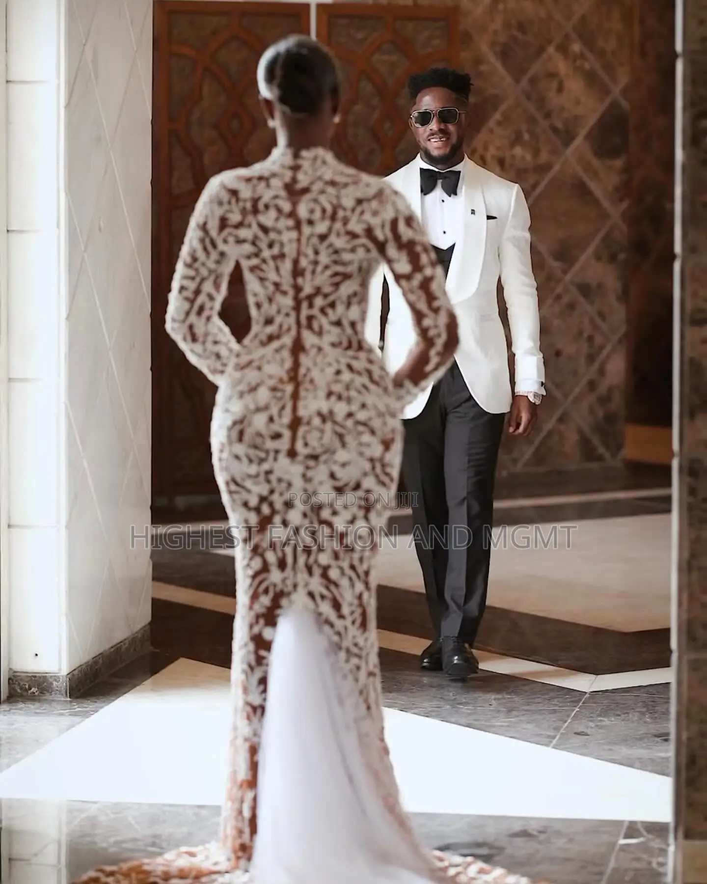 Embroidered Illusion Gown Groom’S Tailored White Tuxedo