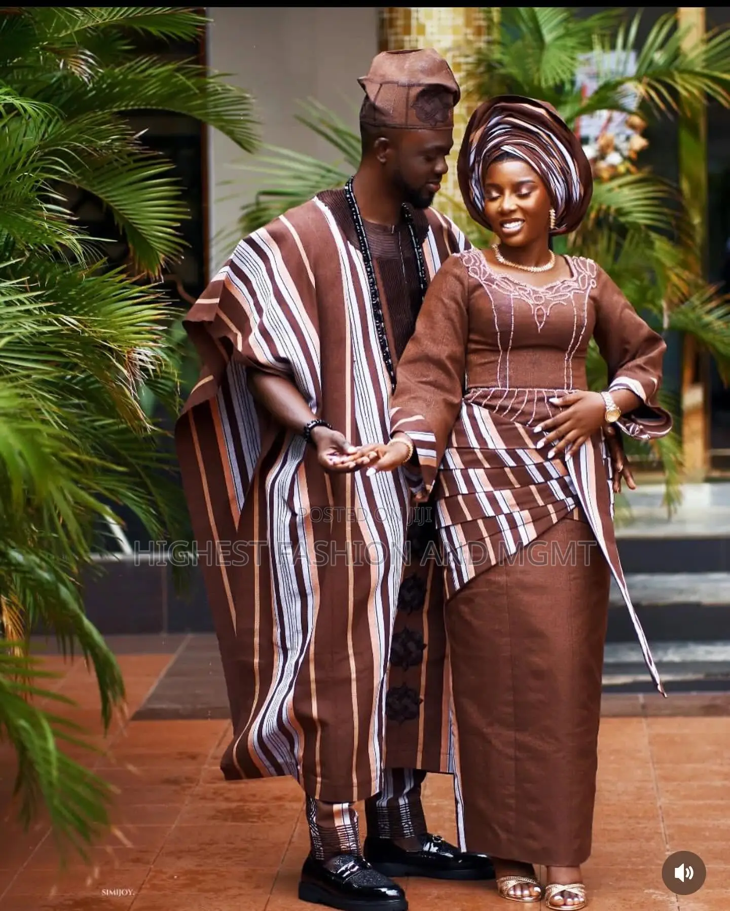 Striped Brown Iro and Buba Set Men’S Coordinated Striped Agbada
