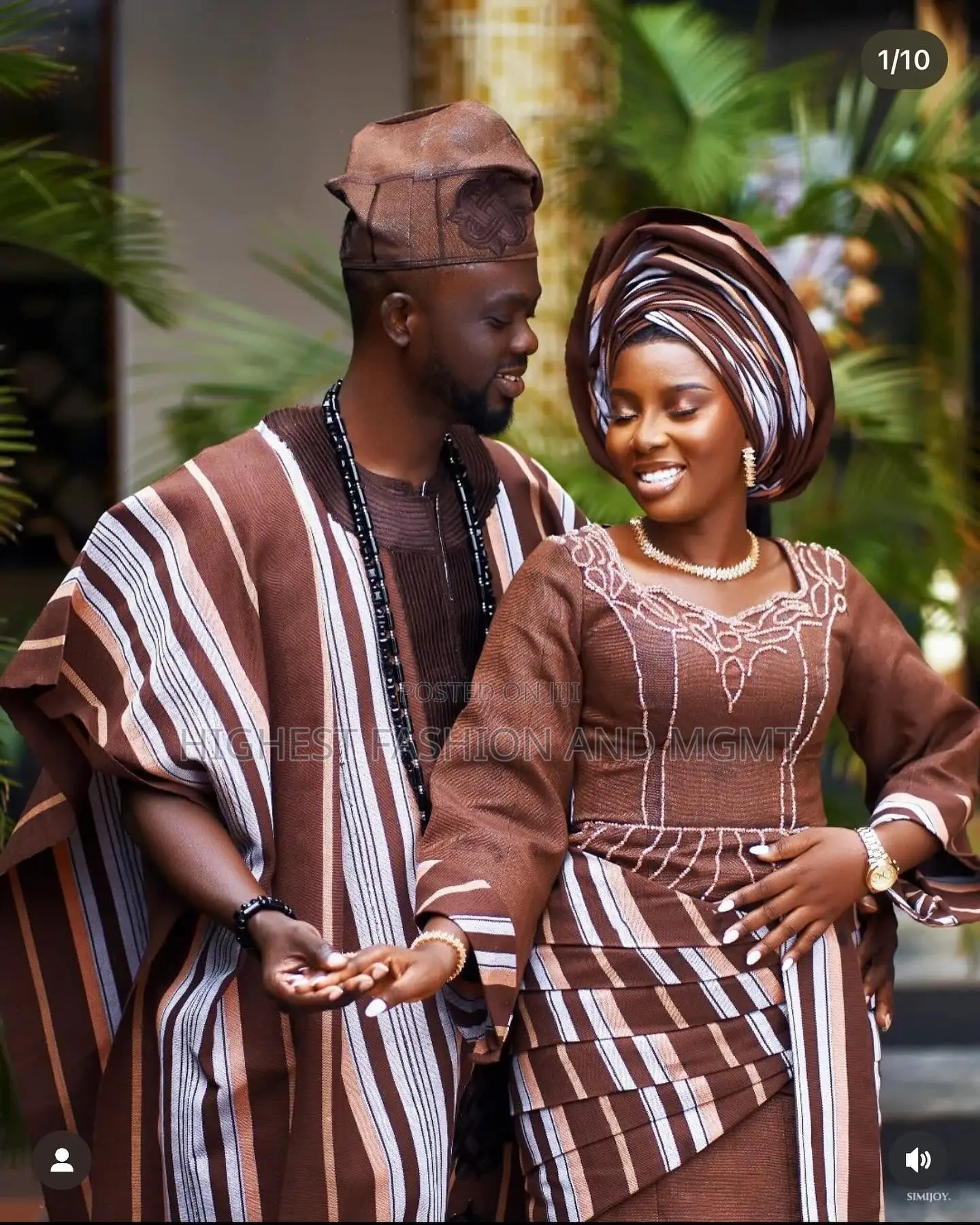 Striped Brown Iro and Buba Set Men’S Coordinated Striped Agbada