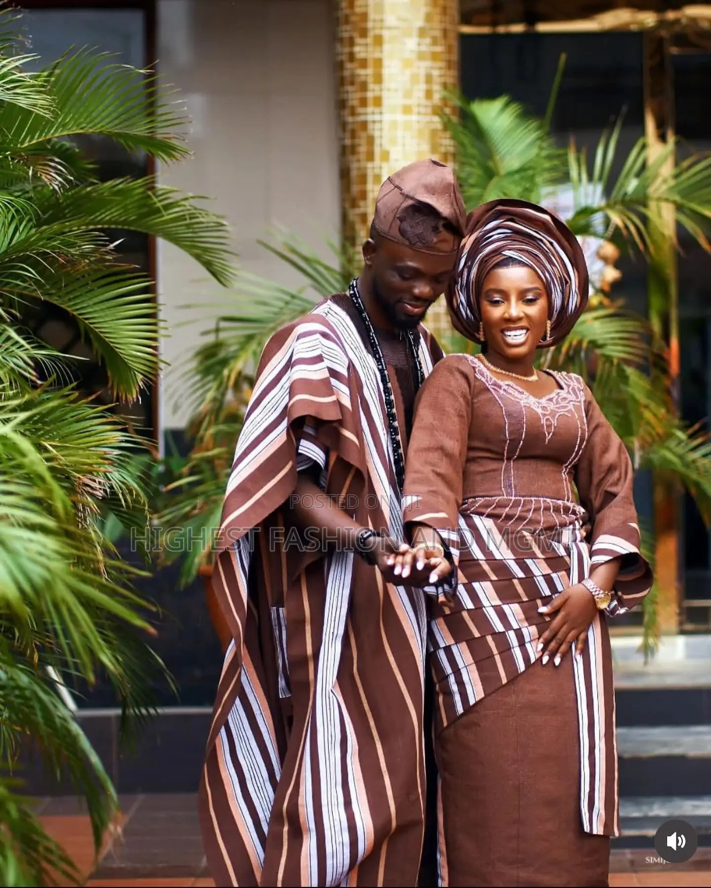 Striped Brown Iro and Buba Set Men’S Coordinated Striped Agbada