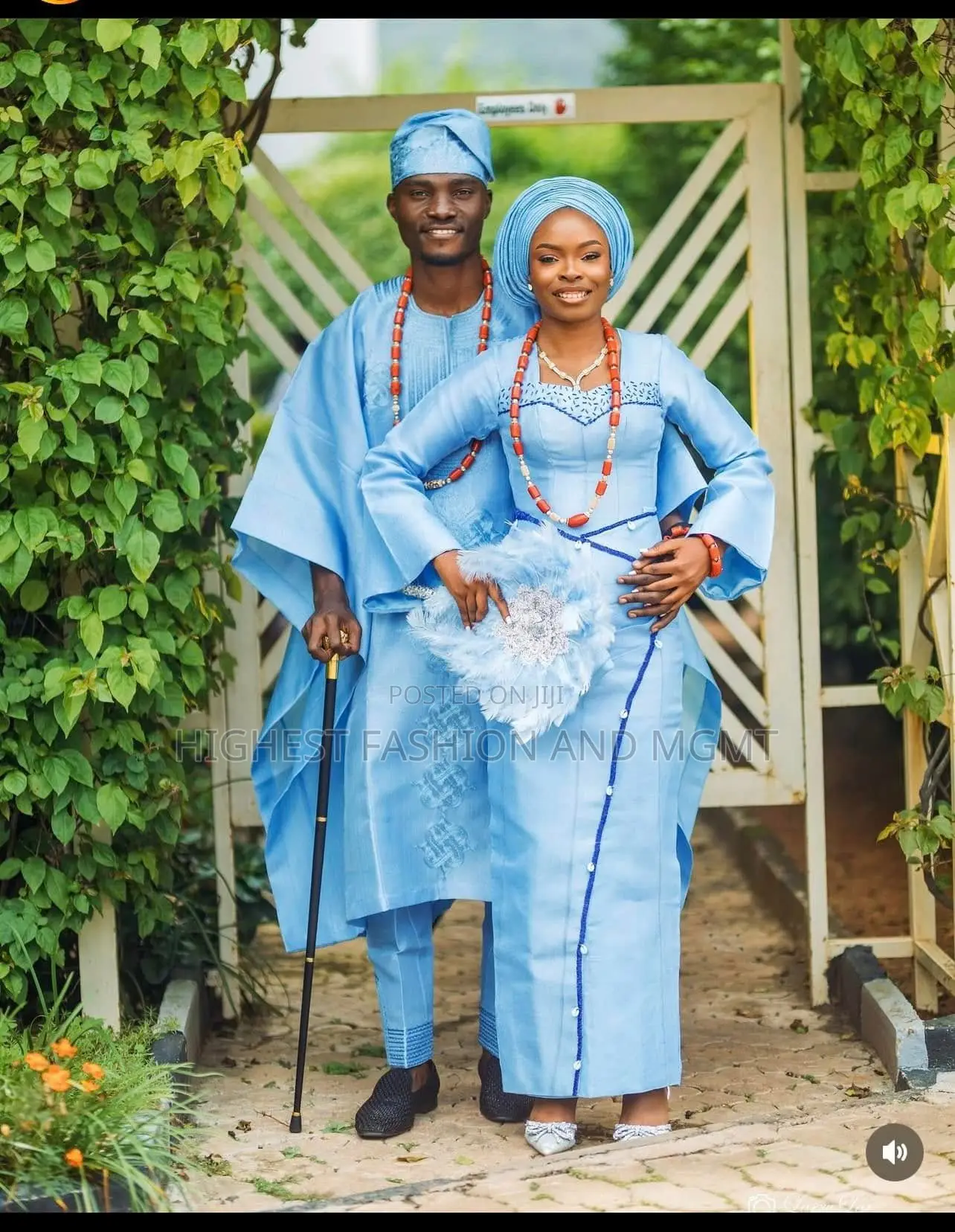 Iro and Buba With Beaded Details Men’S Matching Sky-Blue Agbada