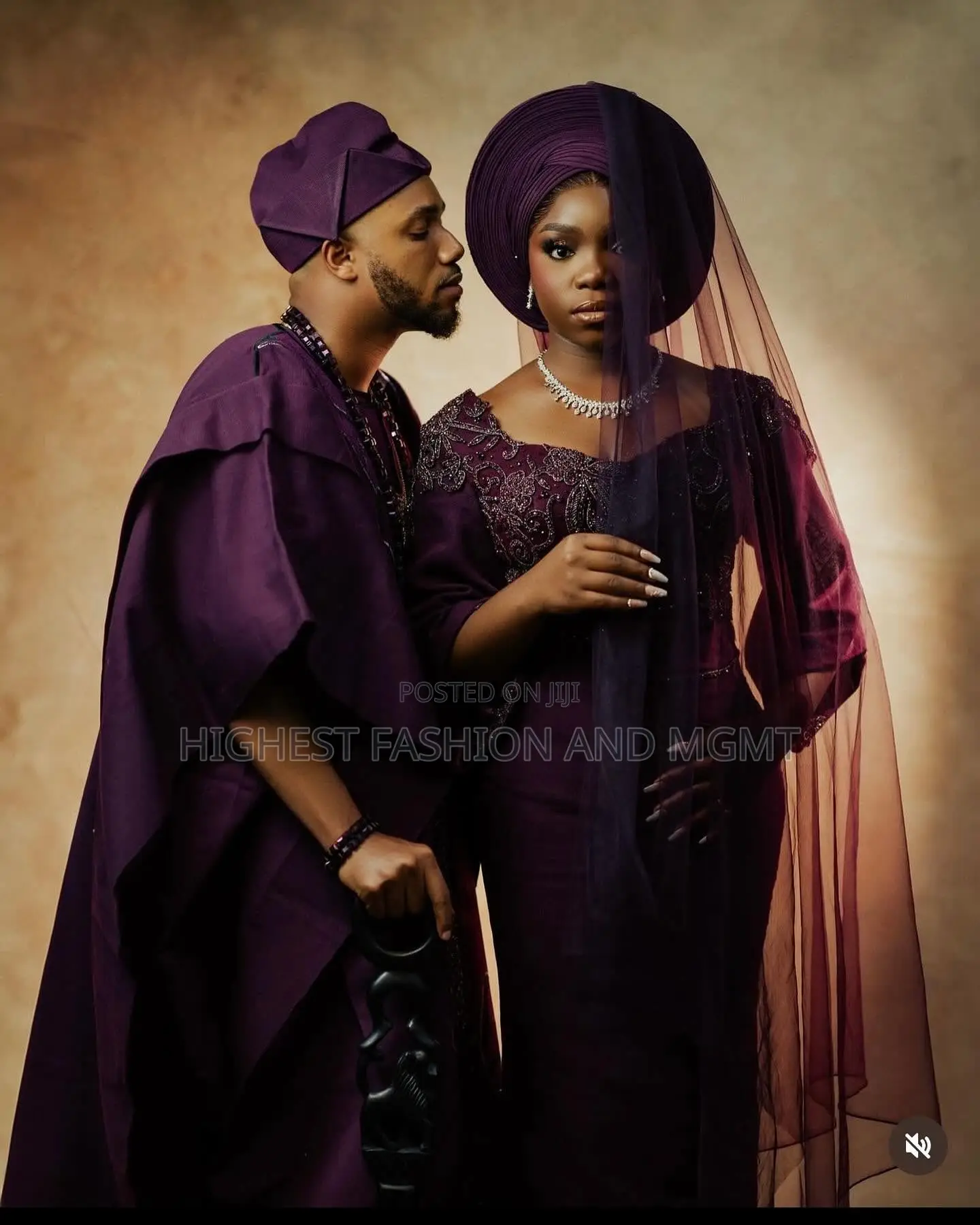Embroidered Iro and Buba With Tulle Veil Men’S Tailored Plum Agbada