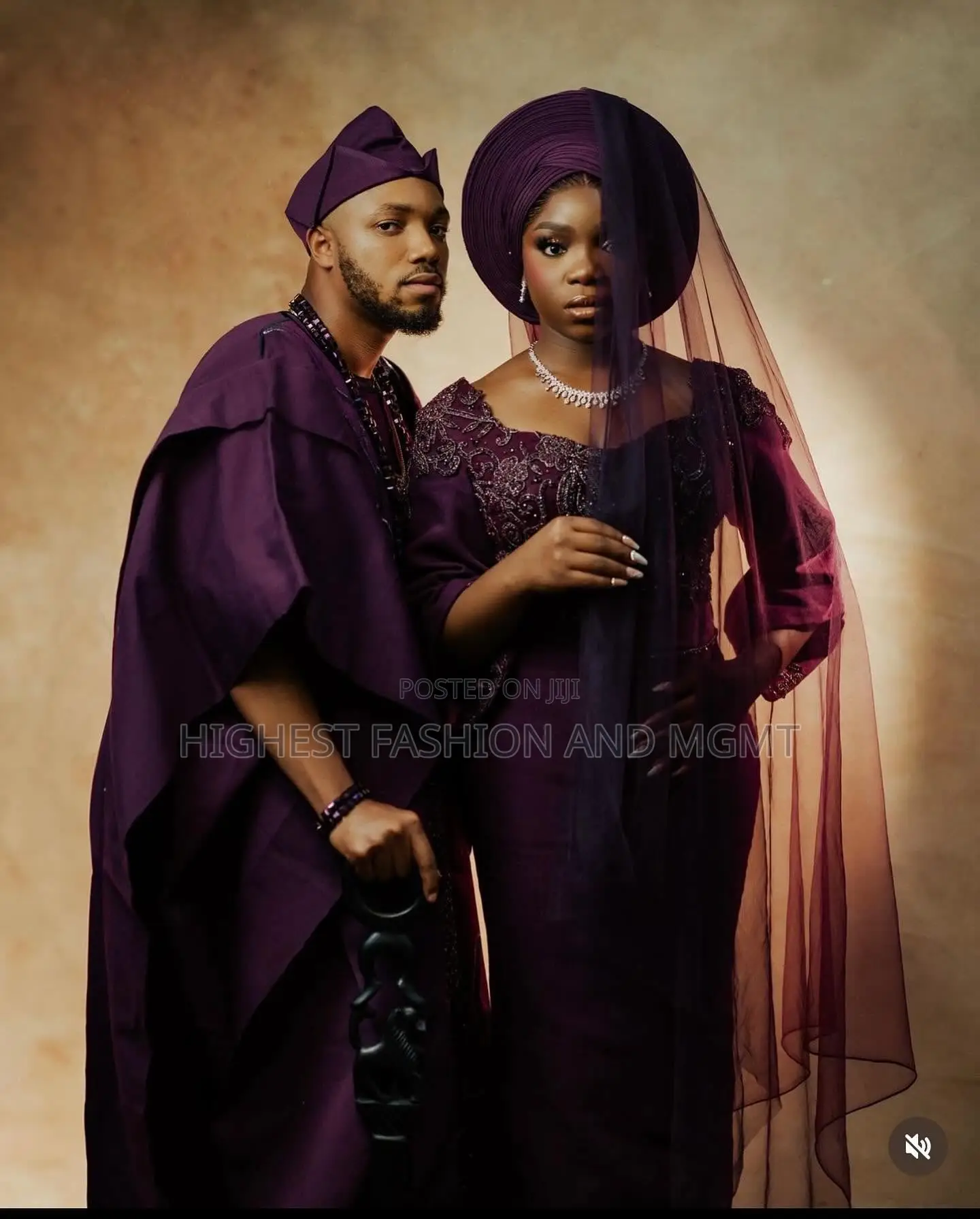Embroidered Iro and Buba With Tulle Veil Men’S Tailored Plum Agbada