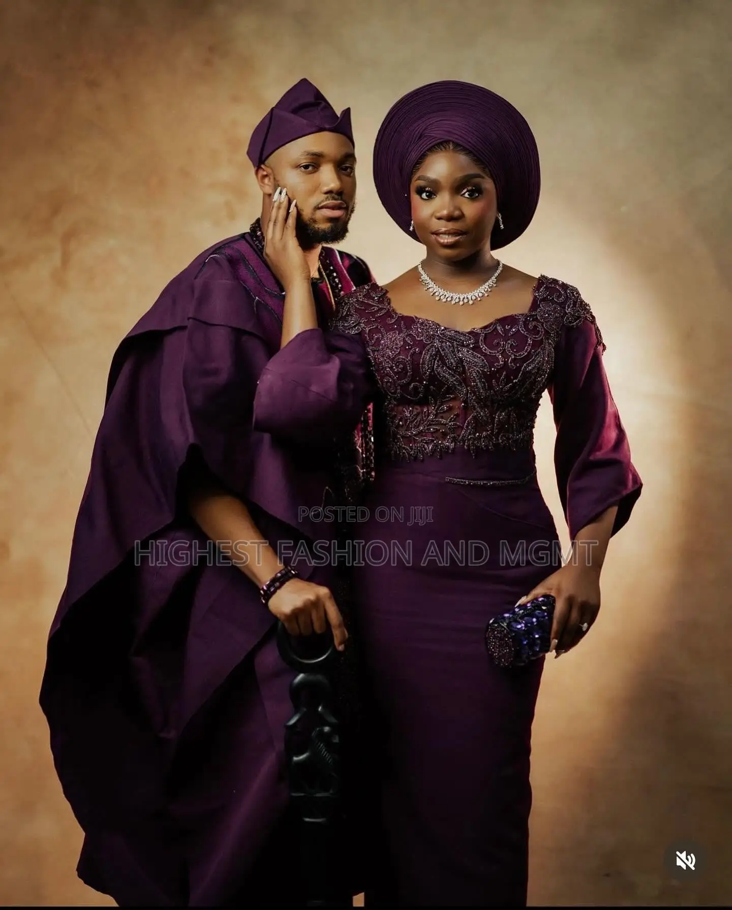 Embroidered Iro and Buba With Tulle Veil Men’S Tailored Plum Agbada