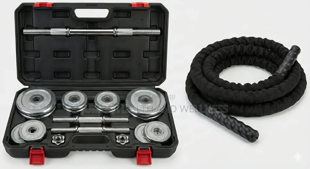 Strength Duo Bundle - 15kg Battle Rope, 30kg Adjustable Barbell Set