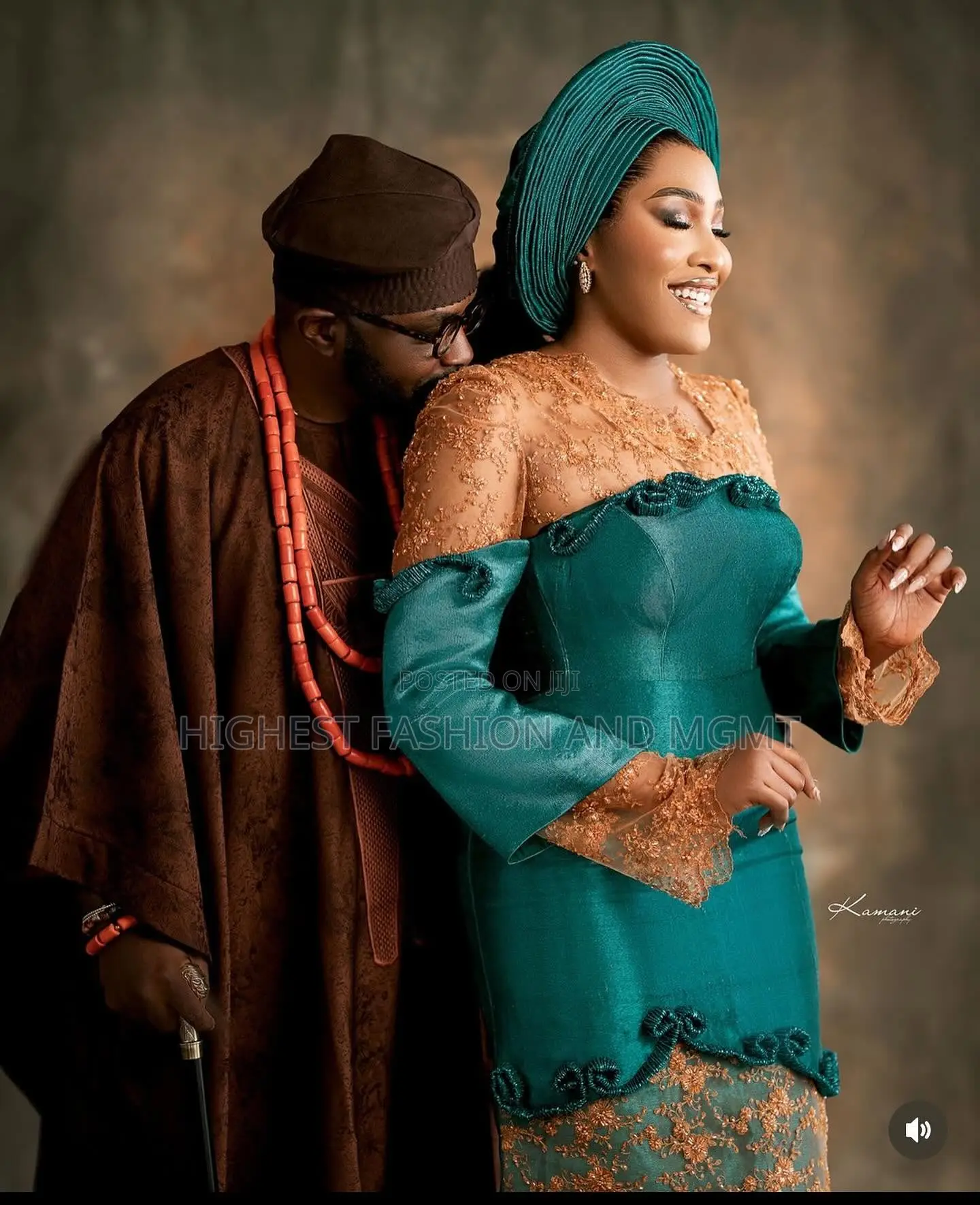 Emerald Iro and Buba With Lace Details Men’S Textured Brown Agbada