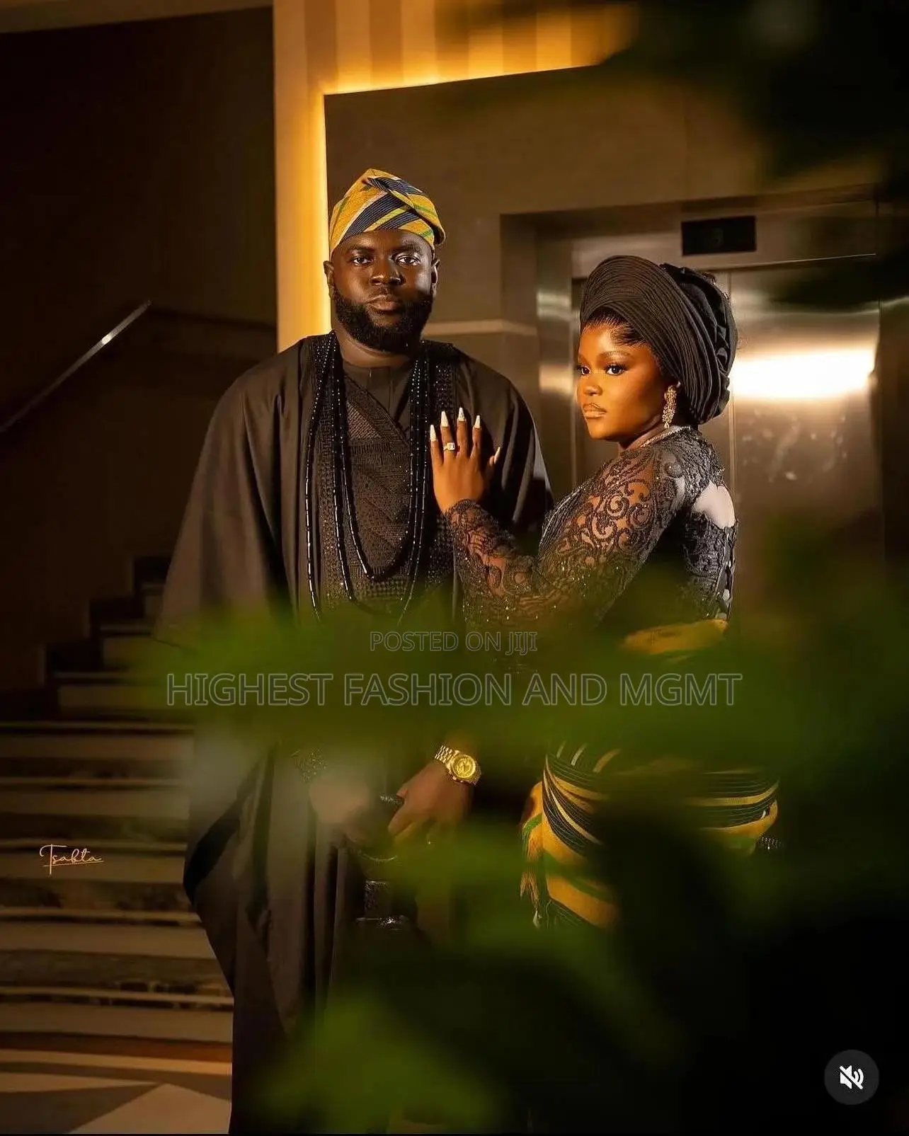 Lace Iro Buba With Gold-yellow Wrapper Men Black Agbada With Fila