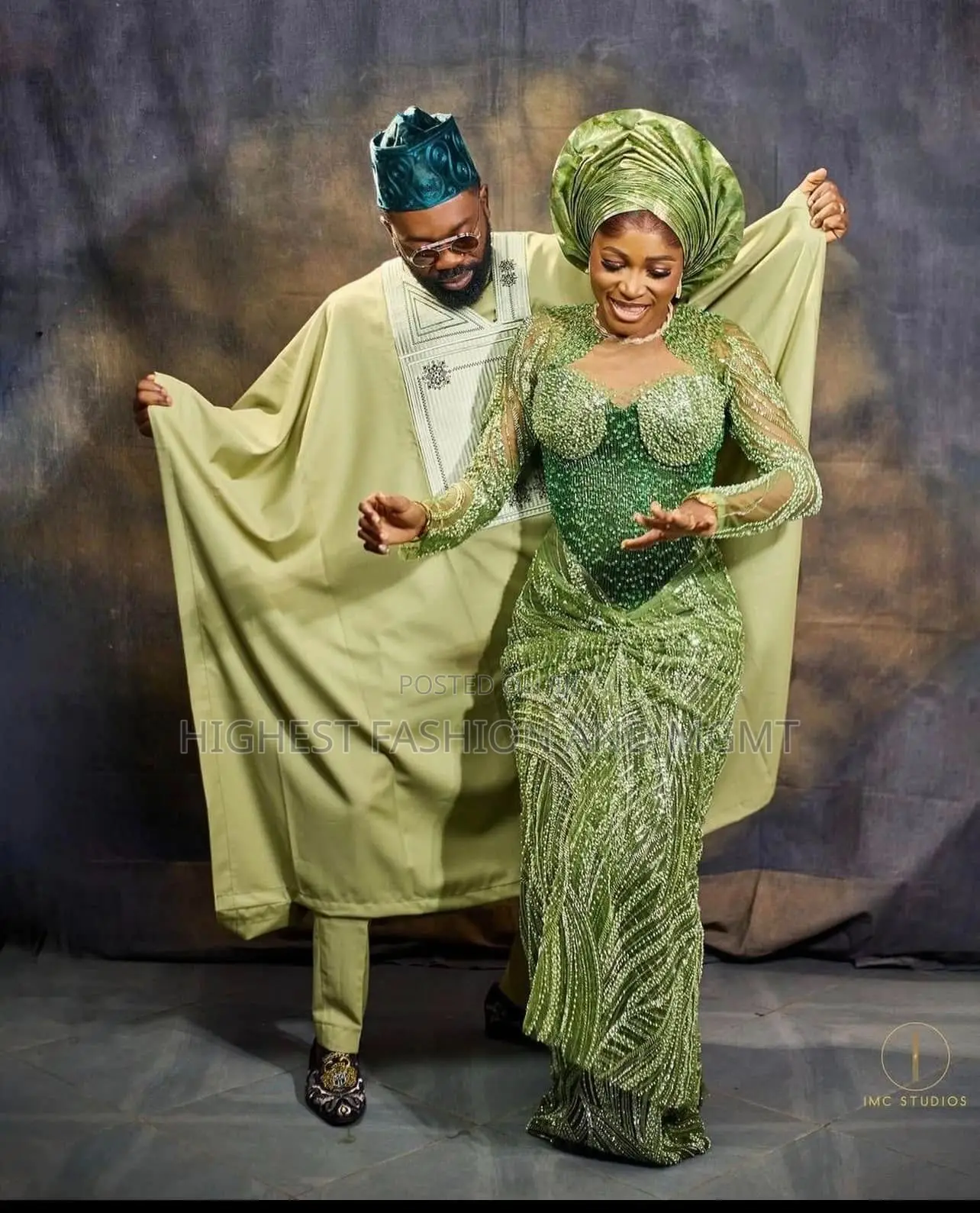 Olive Green Iro and Buba Men’S Tailored Olive Agbada
