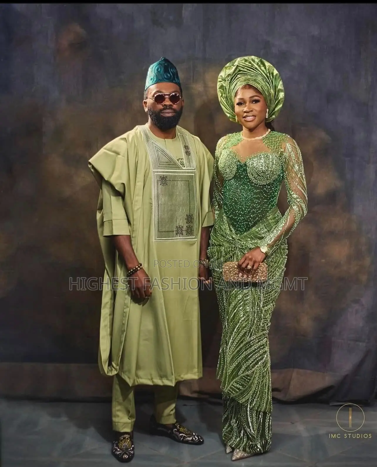 Olive Green Iro and Buba Men’S Tailored Olive Agbada